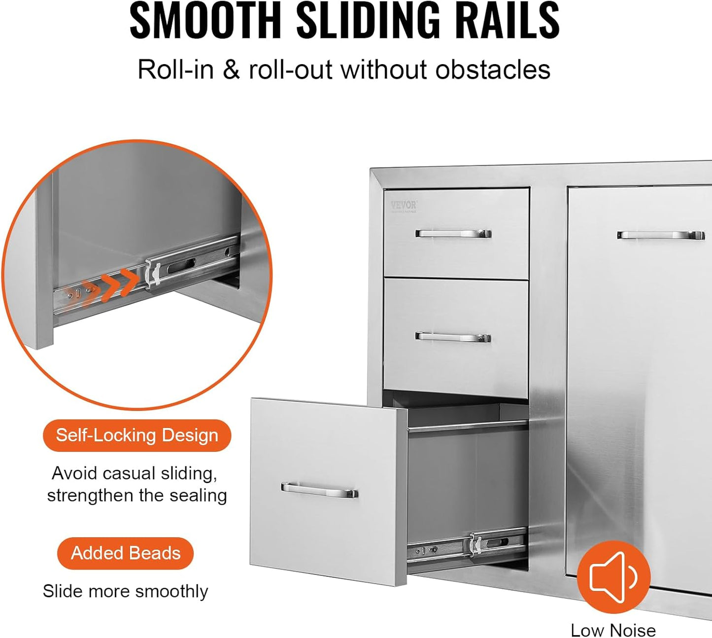 Pull Out Trash Drawer 13.4"W x 25.7"H x 19.6"D Lower Sliding Rails Stainless Steel Roll Out Trash Bin Pull Out Tray Outdoor Kitchen Trash Drawer with Handle for BBQ Island Grill Station
