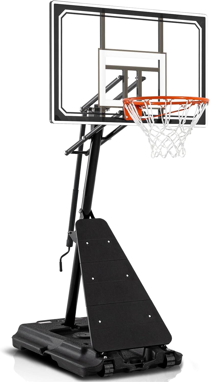 Basketball Hoop 48 Inch Backboard Portable Basketball Hoop Outdoor,5.3-10ft Stepless Regulation Crank Adjust Basketball Goal System