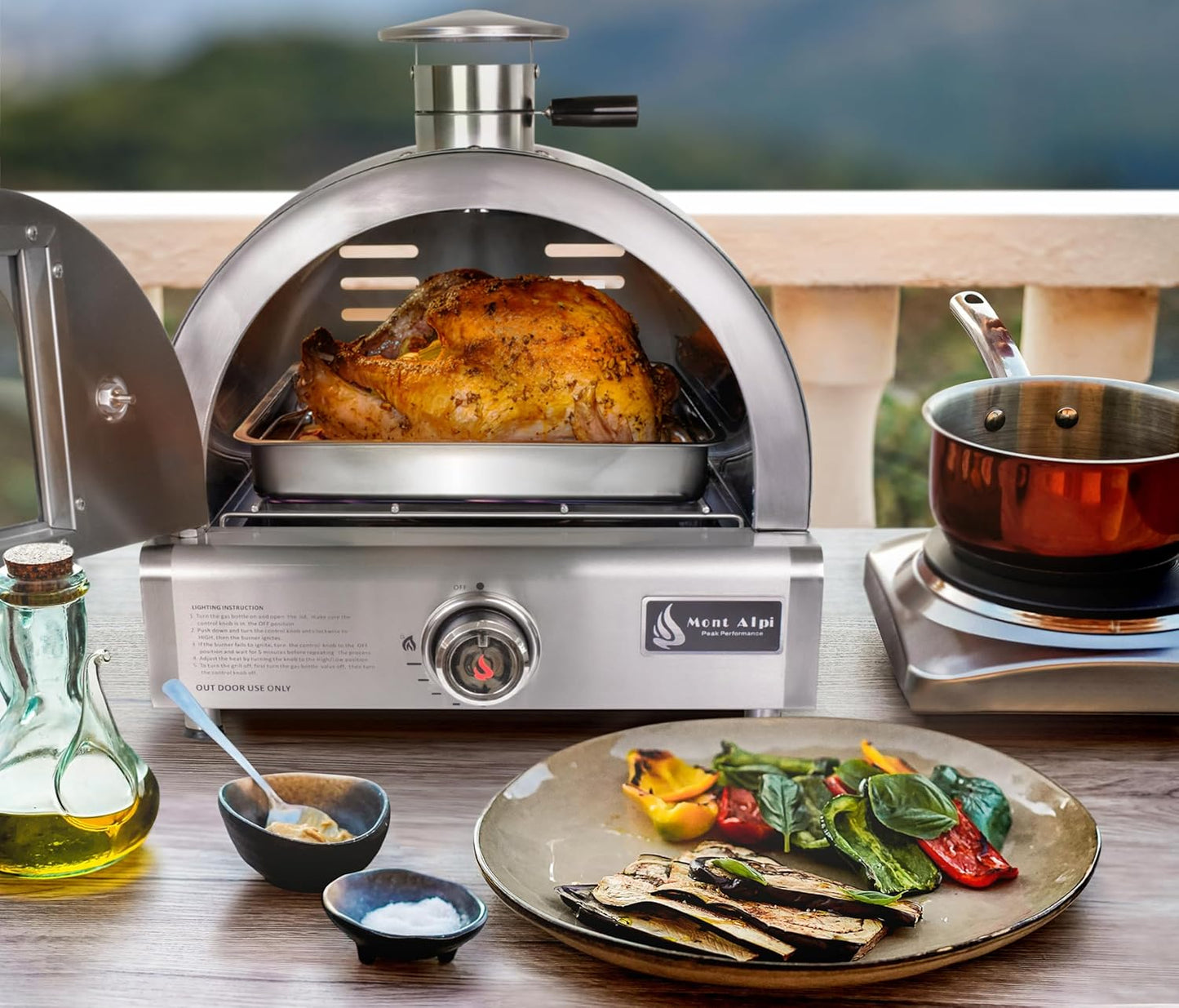 MAPZ-SS 12000 BTU Multi-Fuel Countertop Table Top Stainless Steel Portable Outdoor Cooking Kitchen Backyard Propane Gas Pizza Making Baking Oven Roasting Grill - Pizza Stone Included