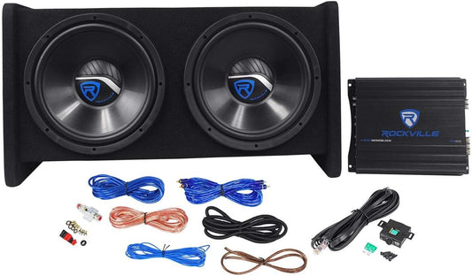 RV12.2B 1200W Dual 12" Car Subwoofer Enclosure+Mono Amplifier+Amp Kit