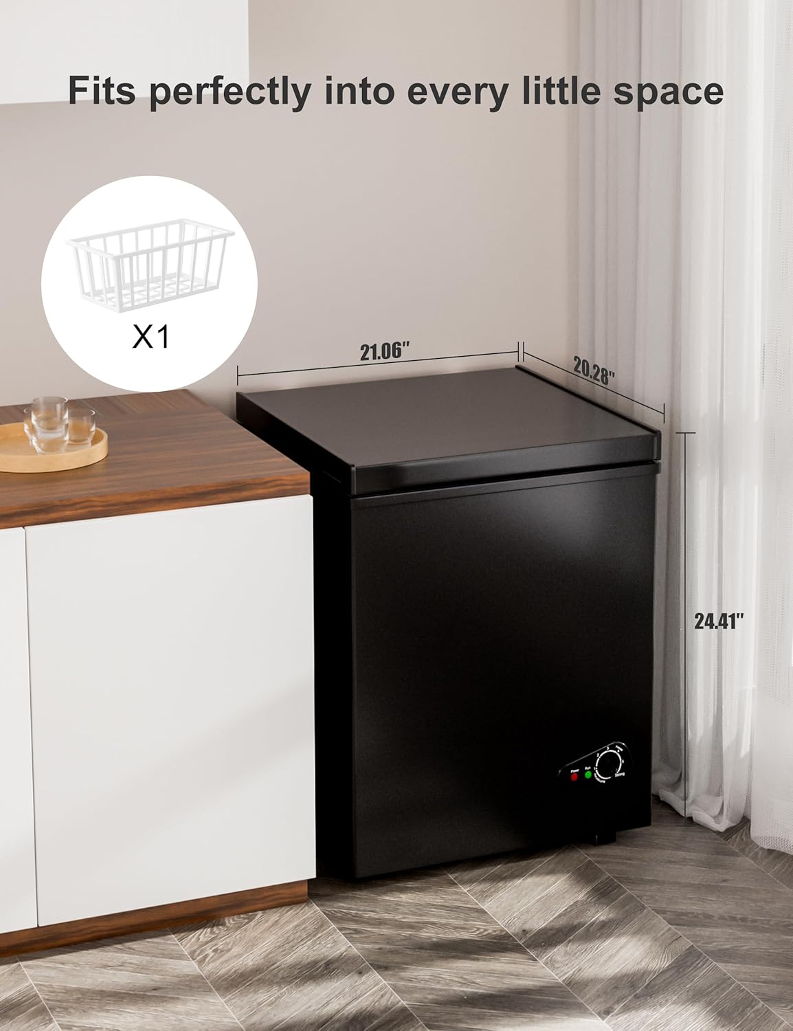 7.0 Cu Ft Chest Freezer - Energy Efficient & Quiet Mini Freezer with Adjustable Thermostat - Compact Deep Freezer for Home, Apartment, and Garage - Removable Basket & Defrost Drain