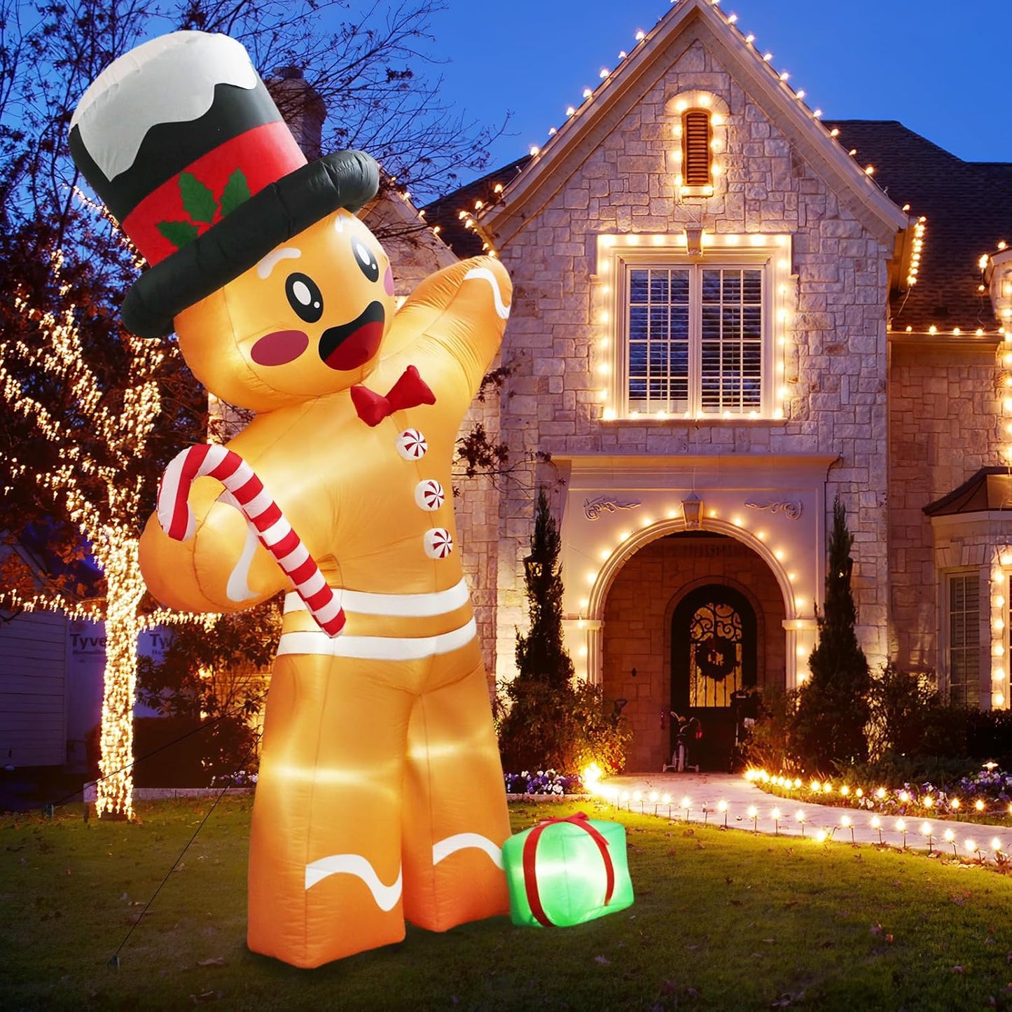 12-foot Christmas inflatable decoration, outdoor decoration, red sugar man, giant inflatable Christmas courtyard decoration, outdoor with 8 LEDs, Christmas inflatable courtyard decoration suitable for outdoor and indoor lawns