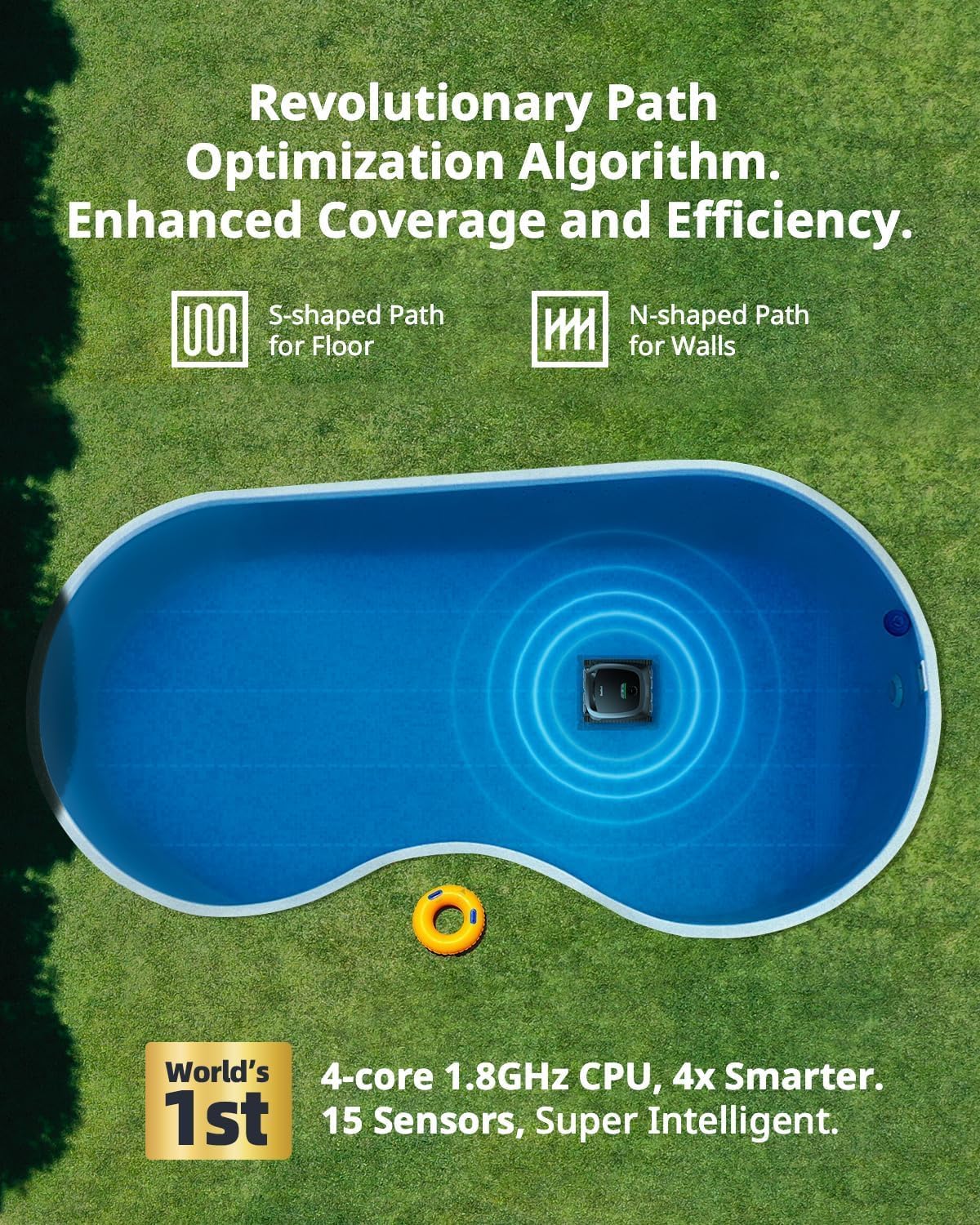 Cordless Robotic Pool Vacuum Cleaner - Intelligent Path Opimization, Cleans Floor, Walls, and Waterline - Suitable for Above & In-Ground Pools up to 2,260 sq.ft, Light Gray