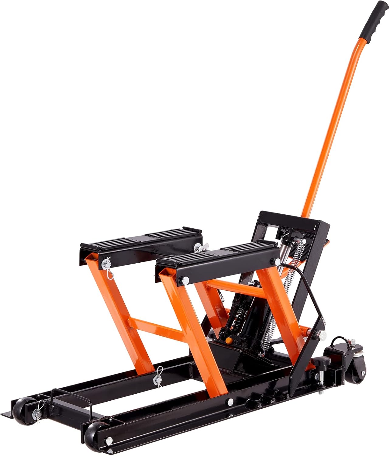 Hydraulic Motorcycle Lift Jack 1500 LBS Capacity ATV Scissor Lift Jack Portable Motorcycle Lift Table with 4 Wheels Hydraulic Foot-Operated Hoist Stand for Motorcycle ATV UTV Powersports
