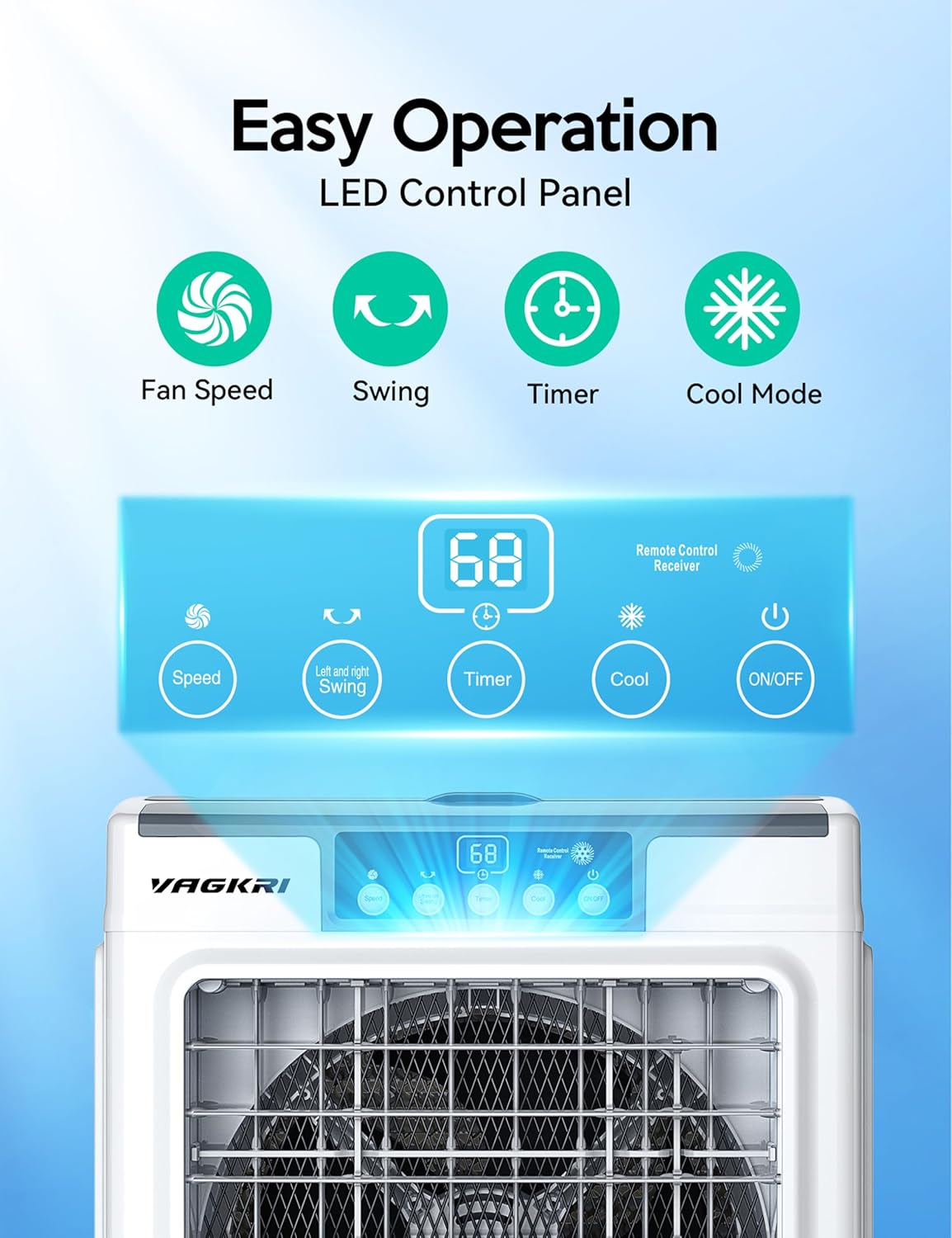 Evaporative Cooler, Air Cooler, 120掳Oscillation Swamp Cooler with Remote Control, 24H Timer, 3 Wind Speeds for Outdoor Indoor Use,8 Gallon