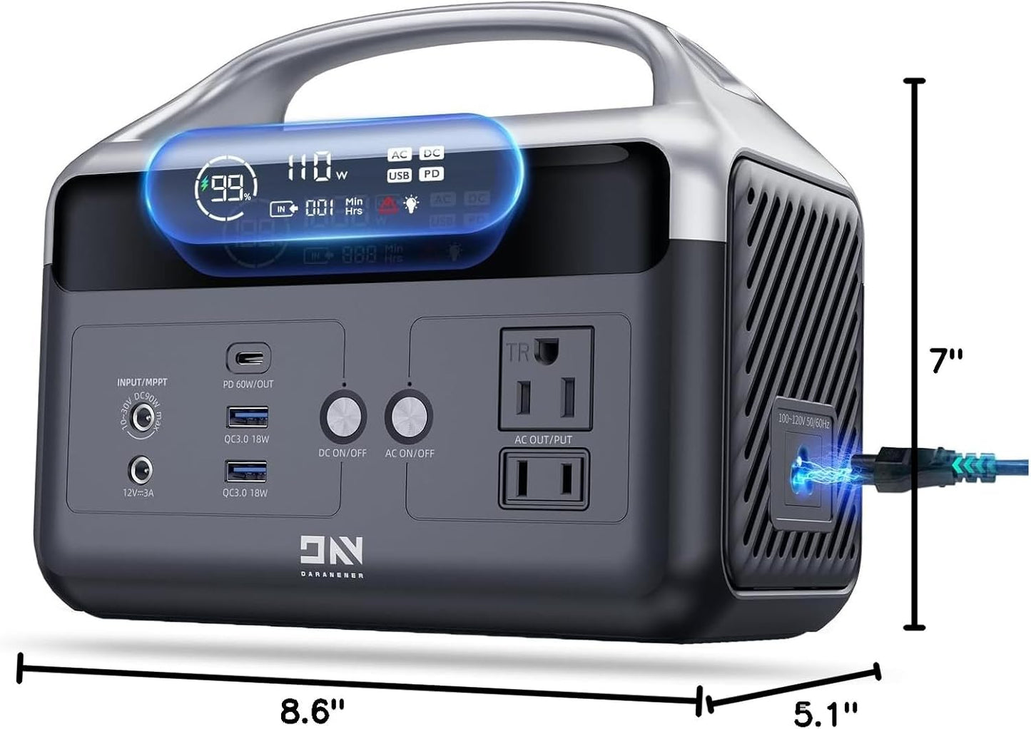 Portable Power Station 56000mAh, 179.2Wh LiFePO4 Battery Backup w/ 2 300W (Peak 600W) AC Outlets, 1.5hrs Fast Charging, Power Bank for Hurricane Emergency/Outdoor Camping/RVs/Home Use