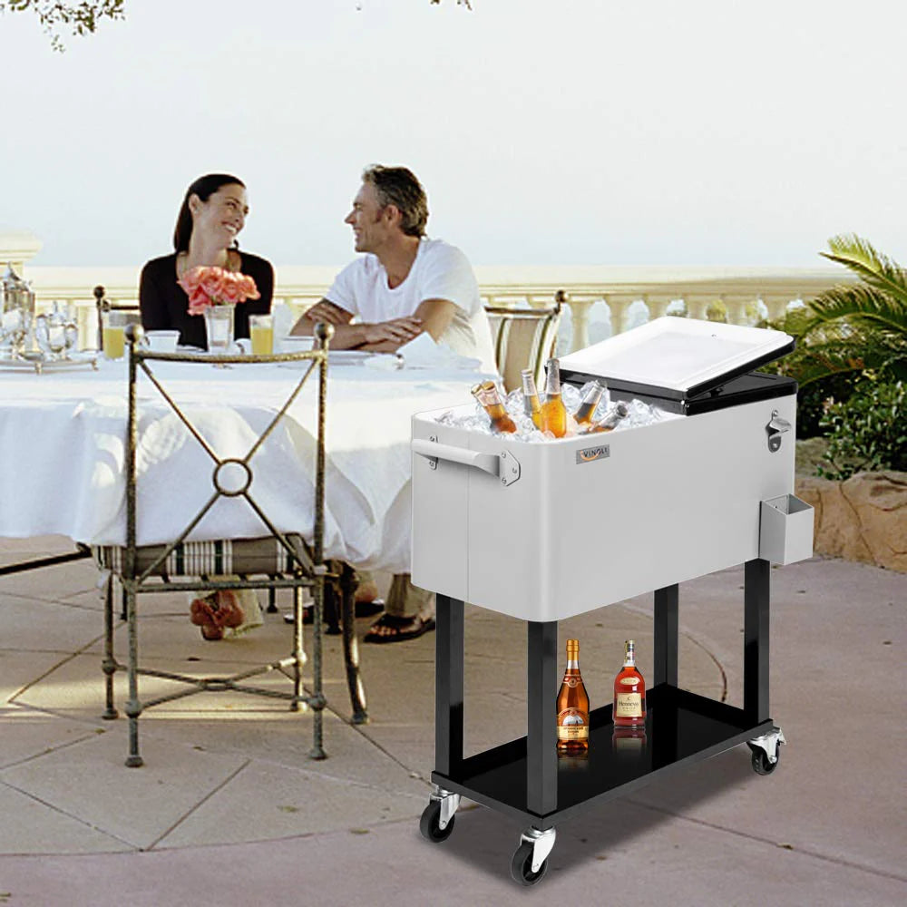 Portable 80 Quart Rolling Ice Chest with Shelf