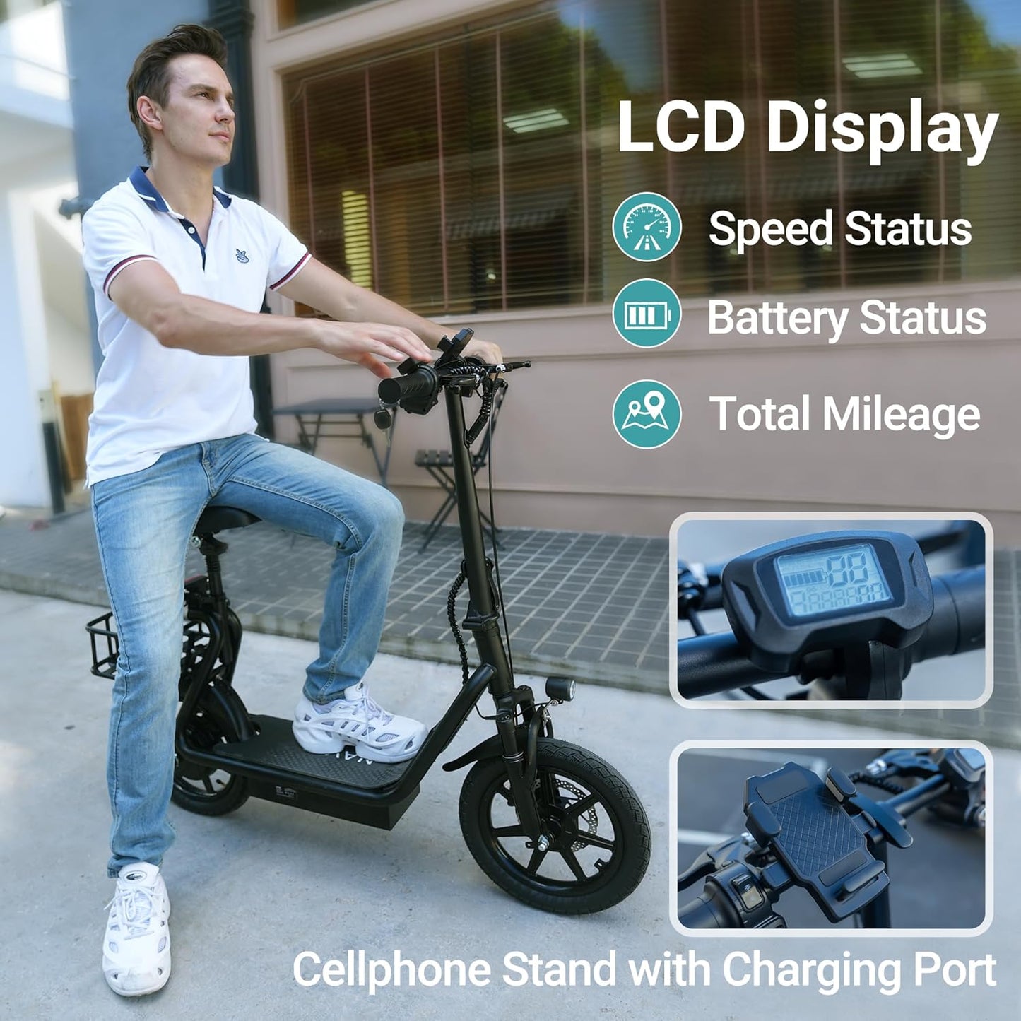 Electric Scooter Adults,Max 19/27/49 Miles Ranges,Top Speed 19/22 mph,350/750W Peak Motor, Folding E-Scooter with Dual Braking Dual Suspension