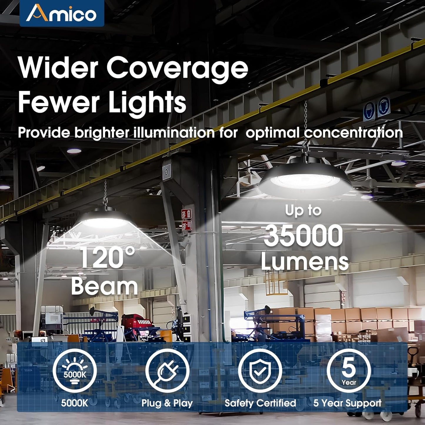 200-watt, 10 sets of UFO lamps, LED ceiling lights, 28,000 lumens, 5000K LED ceiling lights, 5-foot cable, can replace 650-watt metal halide/hot mercury lamps, suitable for gyms, factories, barns and warehouses.