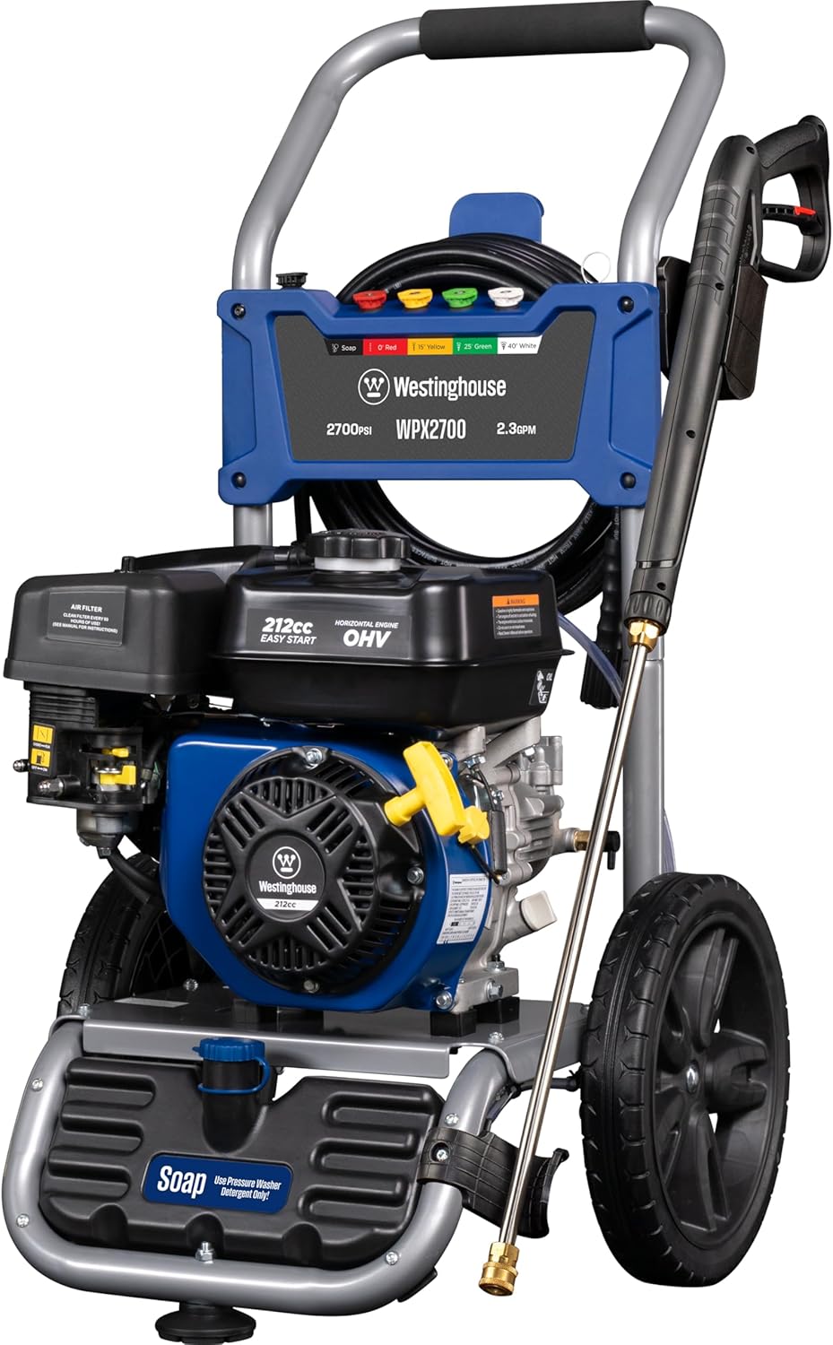 WPX3400 Gas Pressure Washer, 3400 PSI and 2.6 Max GPM, Onboard Soap Tank, Spray Gun and Wand, 5 Nozzle Set, for Cars/Fences/Driveways/Homes/Patios/Furniture