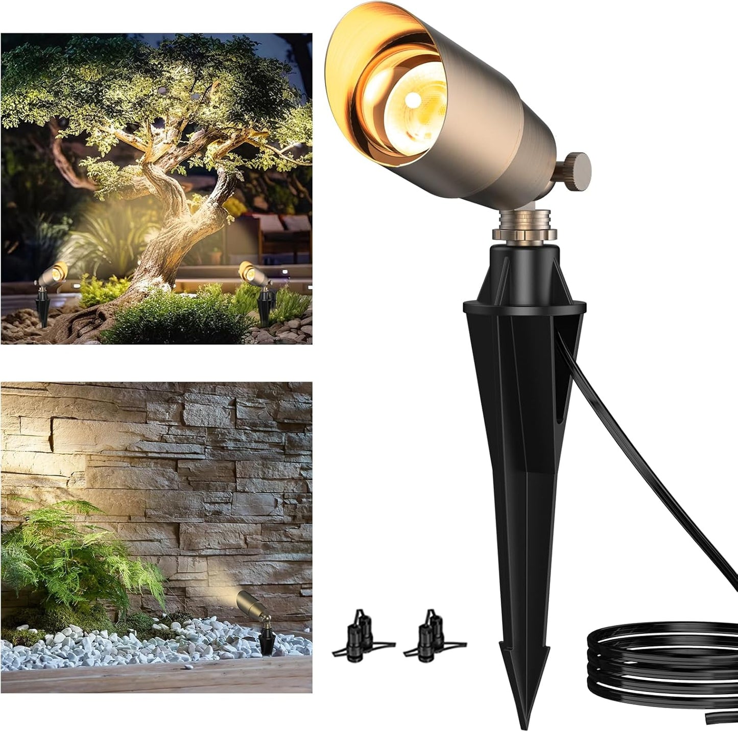 Solid Brass Outdoor Uplights & Accent Light Fixtures, Heavy Duty 12V Low Voltage LED Landscape Lighting Bronze, Wired Spotlights for Garden,Lawn,Patio and Yard Without LED Bulb (12 Pack)