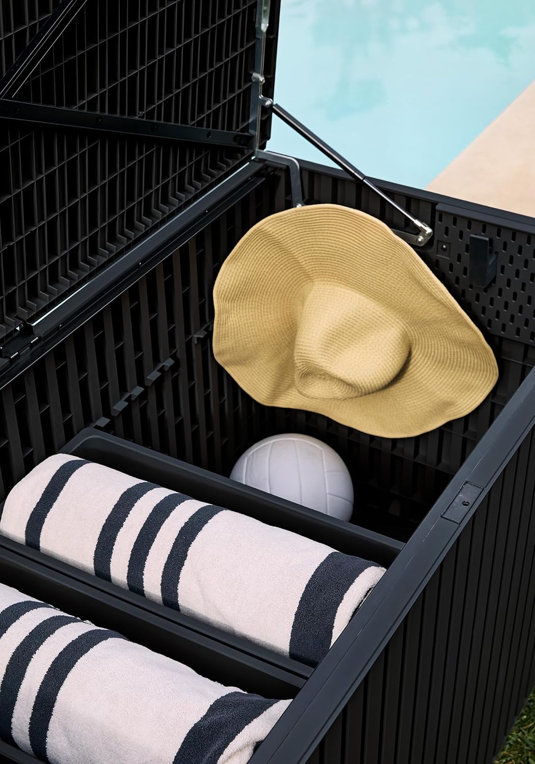 120-gallon all-purpose storage box | Lockable storage box, used for storing outdoor furniture, outdoor cushions, throw pillows, and gardening tools, etc.