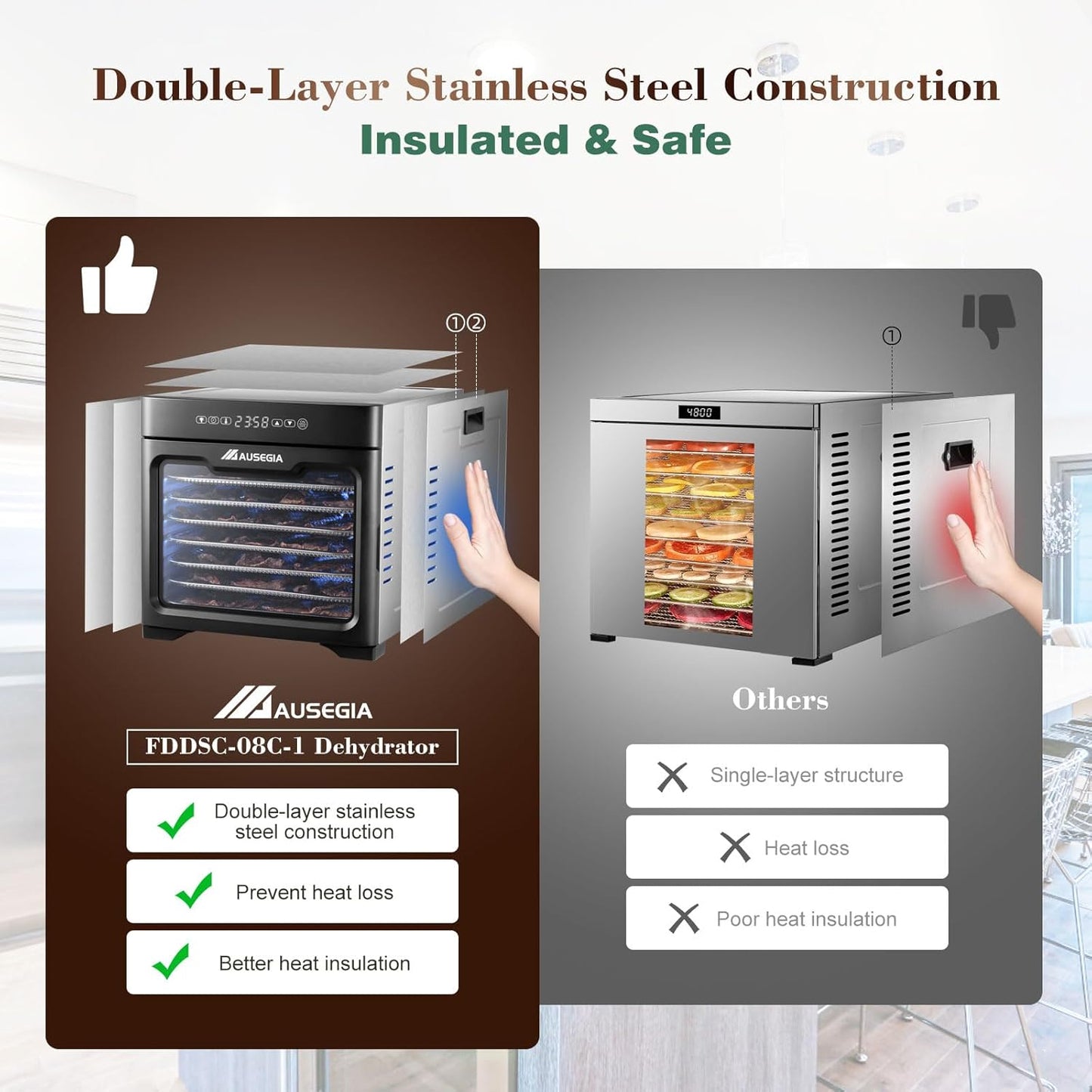 Commercial Large 12 Trays Food Dehydrator, Usable Area up to 22.67ft, 1200W Full Stainless Steel Dryer Machine, up to 190�� Temperature, for Meat, Fruit, Veggies, Beef, Herbs, Pet Foods