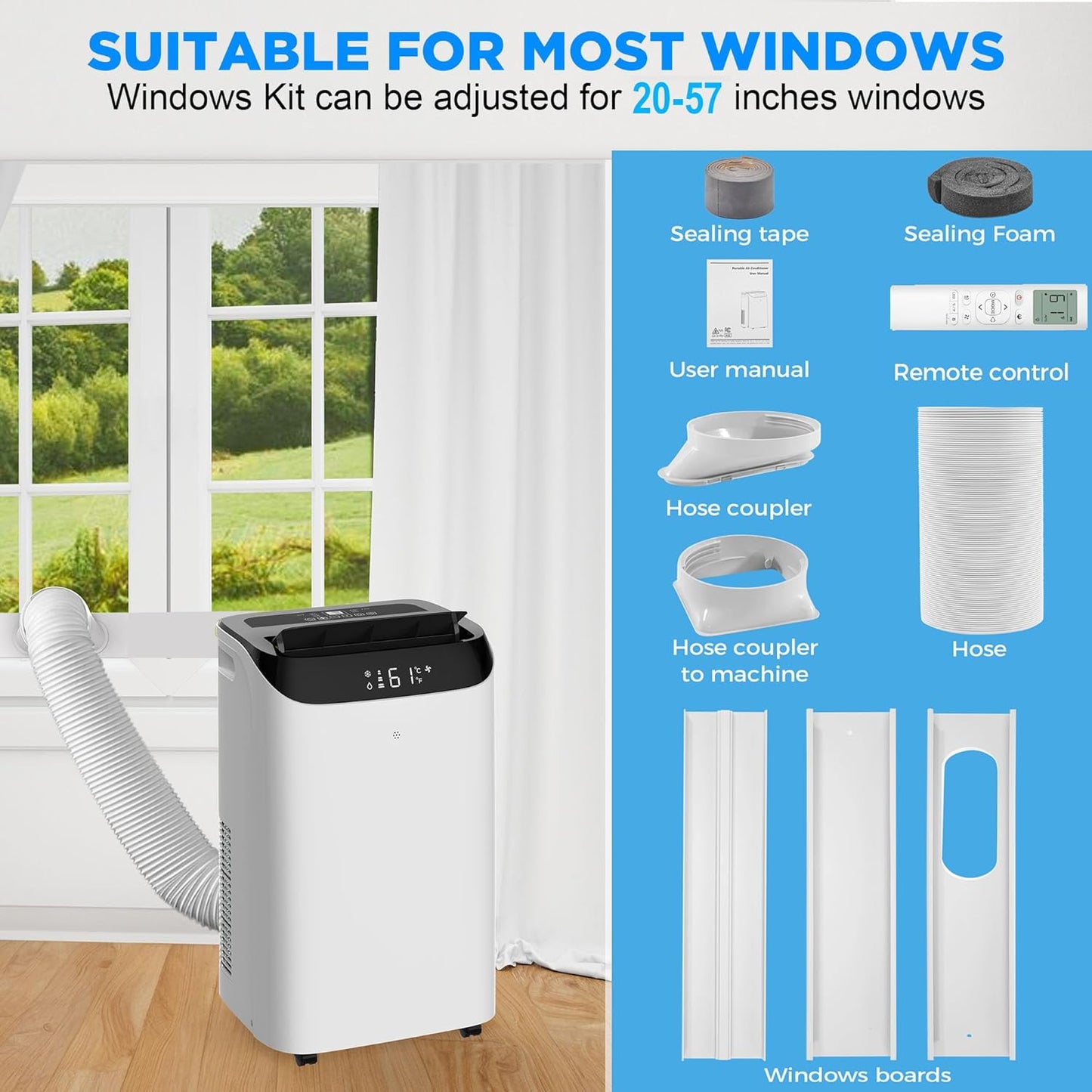 Inverter 16000BTU Portable Air Conditioners with Remote, Free Stand Cooling Portable AC Unit for Room up to 800 sq.ft, with Dehumidifier & Fan, Dual Hose, Quiet Sleep Mode(45dB), Windows Kit
