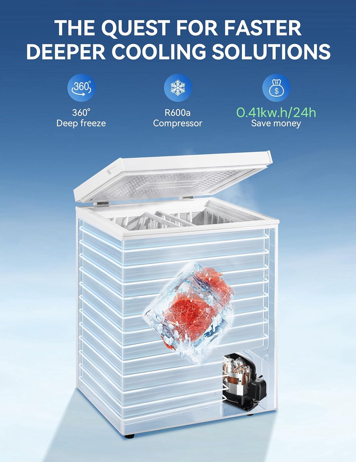 7.0 Cu Ft Chest Freezer - Energy Efficient & Quiet Mini Freezer with Adjustable Thermostat - Compact Deep Freezer for Home, Apartment, and Garage - Removable Basket & Defrost Drain