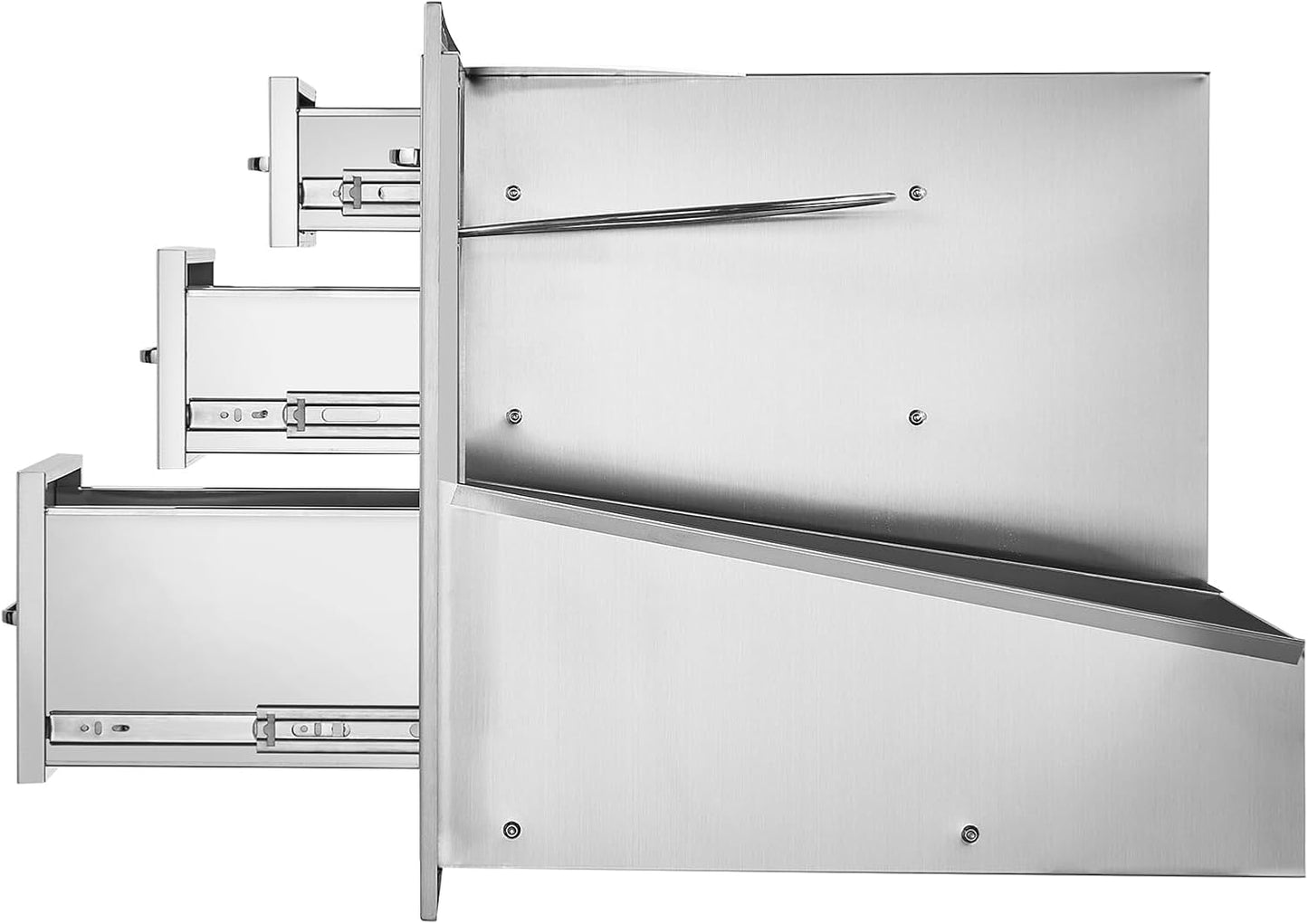 Pull Out Trash Drawer 13.4"W x 25.7"H x 19.6"D Lower Sliding Rails Stainless Steel Roll Out Trash Bin Pull Out Tray Outdoor Kitchen Trash Drawer with Handle for BBQ Island Grill Station