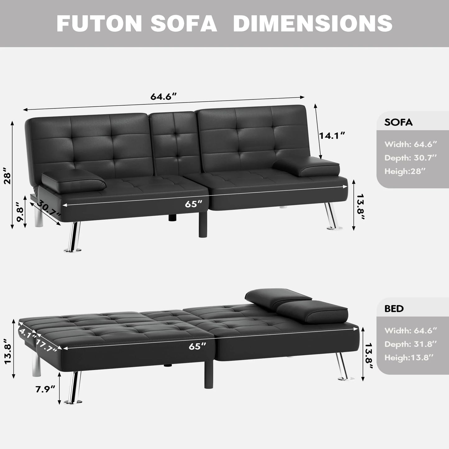 Modern Convertible Folding Futon Sofa Bed