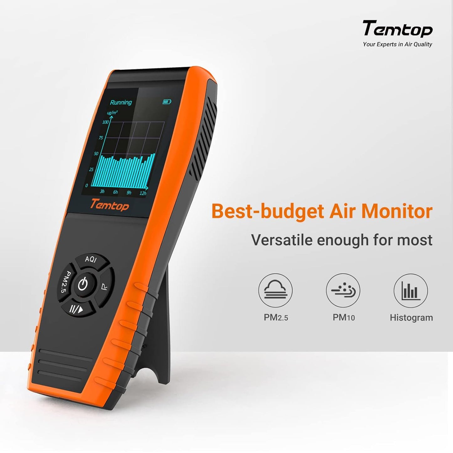 Air Quality Monitor PM2.5 PM10 Particle Counter, Formaldehyde, Temperature, Humidity, TVOC AQI Tester for Indoor/Outdoor Air Pollution Detection w/Data Export