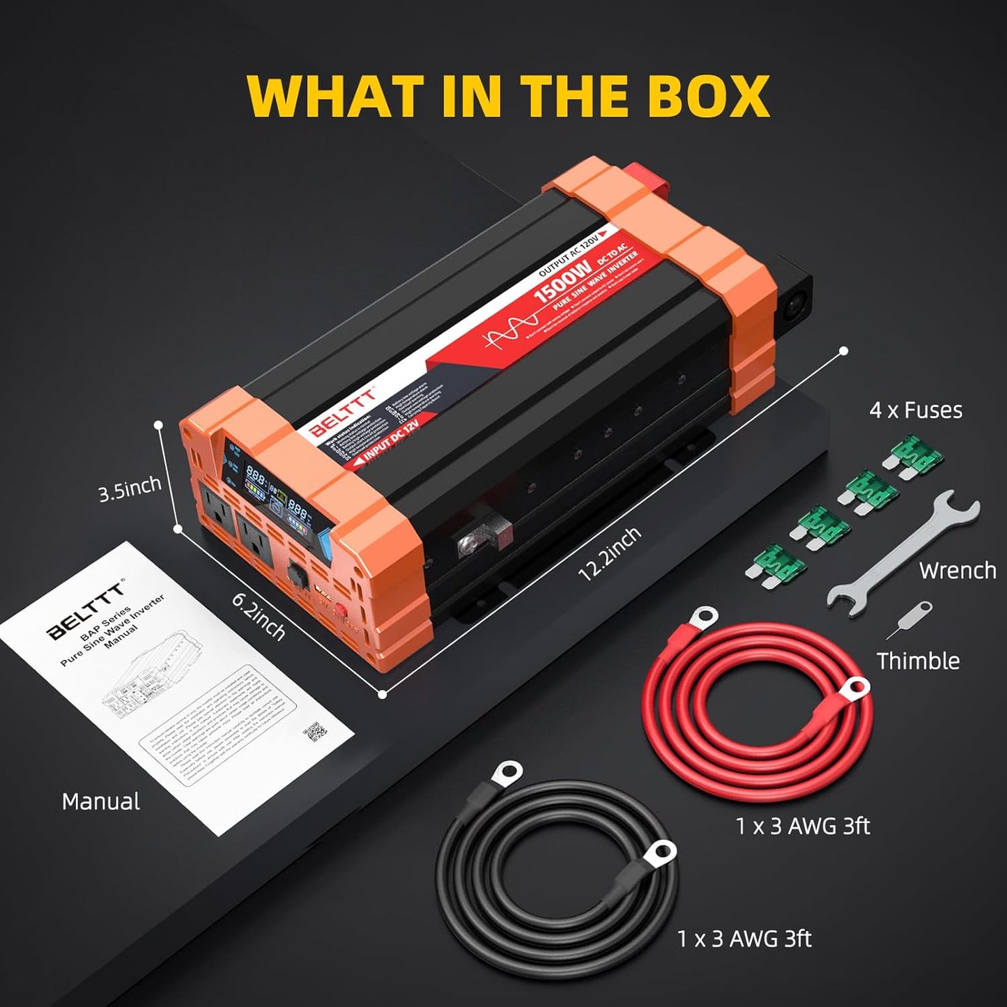 2000W Pure Sine Wave Inverter, Car Power Inverter 12V to 120V AC Converter for RV, Truck, Solar, Outdoor with Dual AC and 20A Socket, 5V 2.1A USB, Surge 4000W, Hardwire Port, Remote Controller