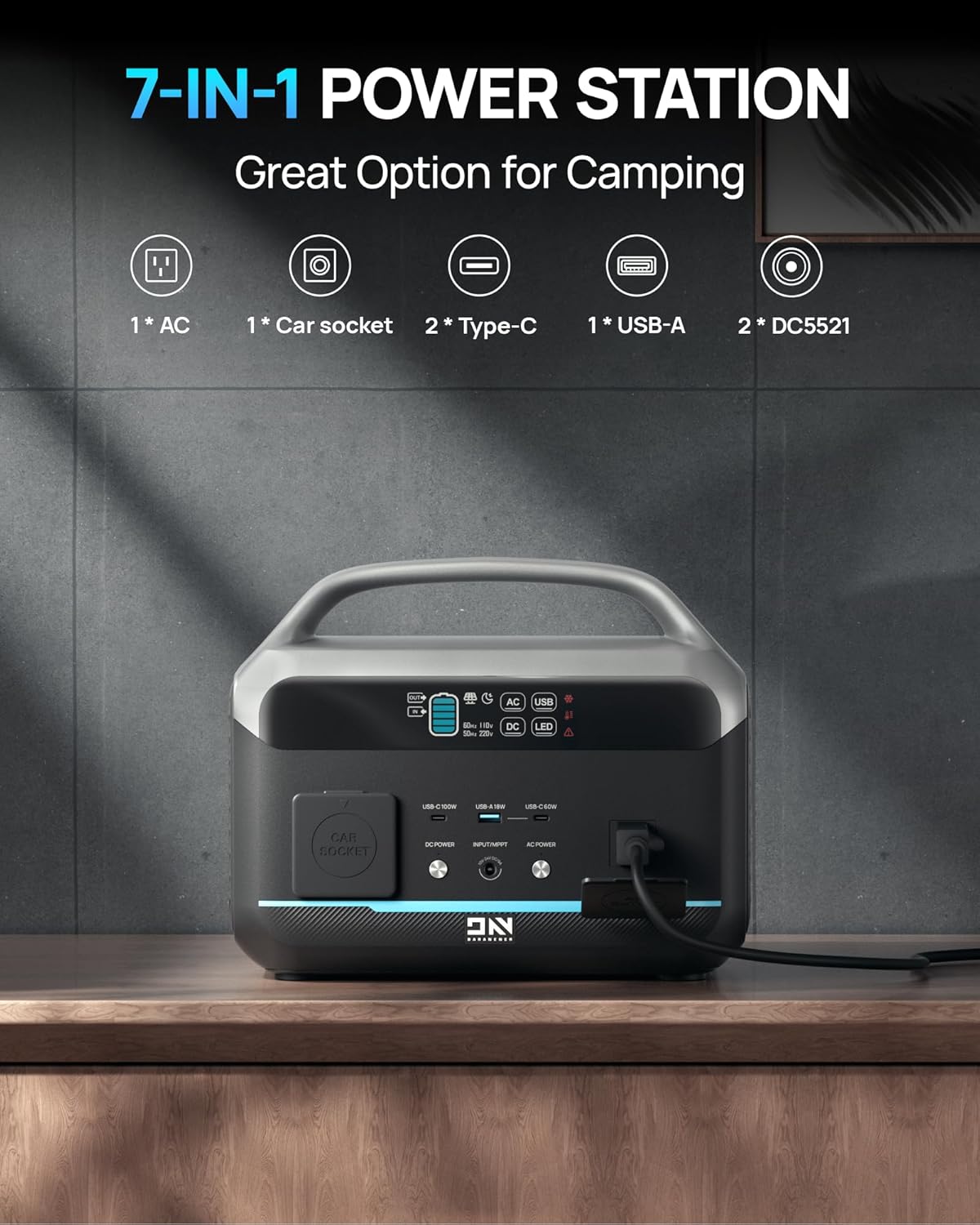 Portable Power Station 56000mAh, 179.2Wh LiFePO4 Battery Backup w/ 2 300W (Peak 600W) AC Outlets, 1.5hrs Fast Charging, Power Bank for Hurricane Emergency/Outdoor Camping/RVs/Home Use