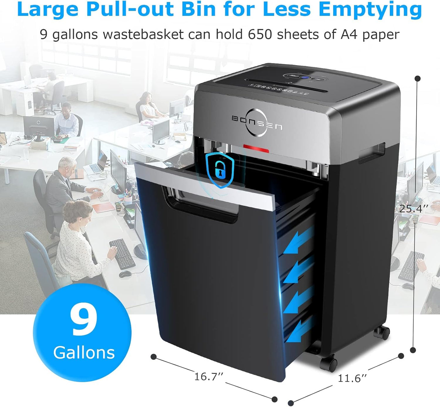 Heavy Duty Paper Shredder, 24-Sheet Cross-Cut Shredder, 40-Min Continuous Running Time, Commercial Grade Shredder for Office, 9-Gallon Big Basket, 55dB Super Quiet, P-4 High Security (S3105)