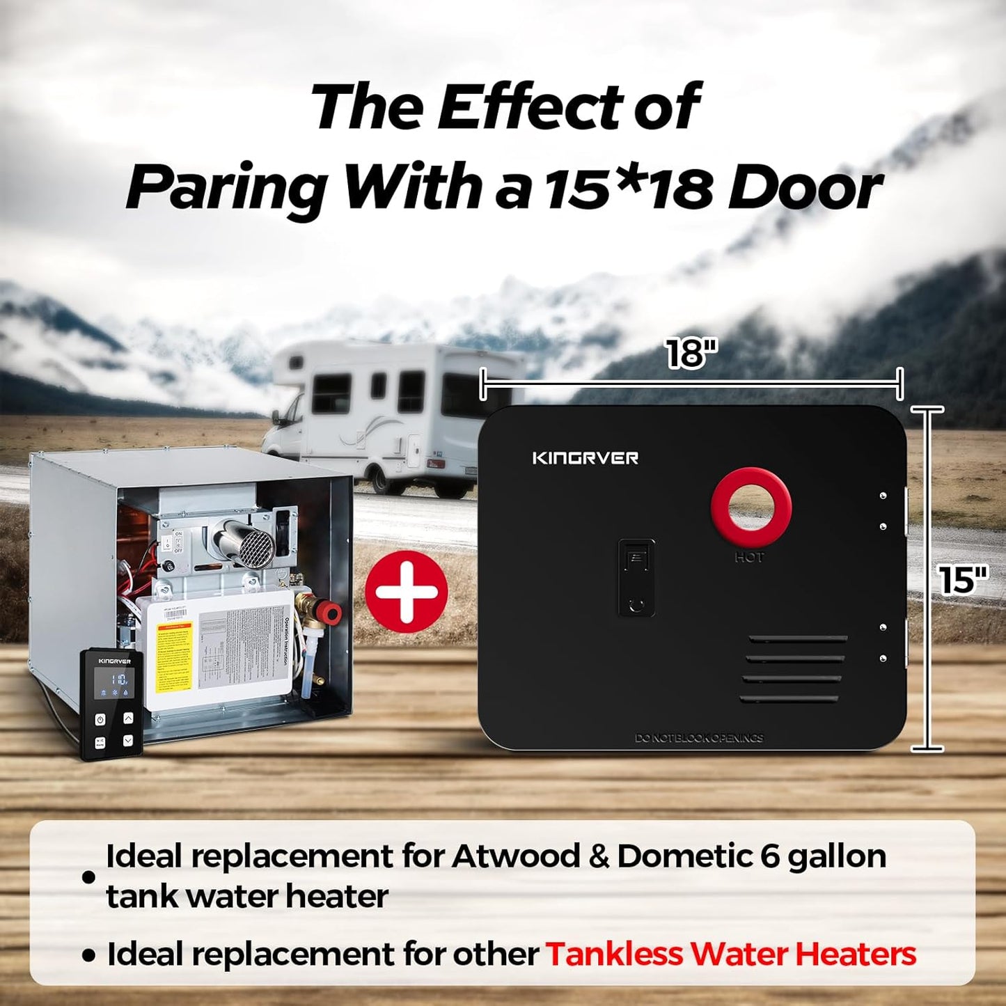 RV Tankless Water Heater without Door, , Propane Gas, DC 12V, 3 Optional Door Sizes 15"x15", 15"x18" and 18"x18" for Refitment, Compatible with All RVs, Sufficient Power, High Altitude