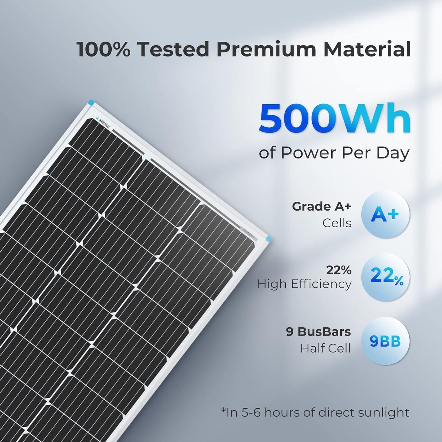 Solar Panel 100 Watt 12 Volt, High-Efficiency Monocrystalline PV Module Power Charger for RV Marine Rooftop Farm Battery and Other Off-Grid Applications, RNG-100D-SS, Single 100W