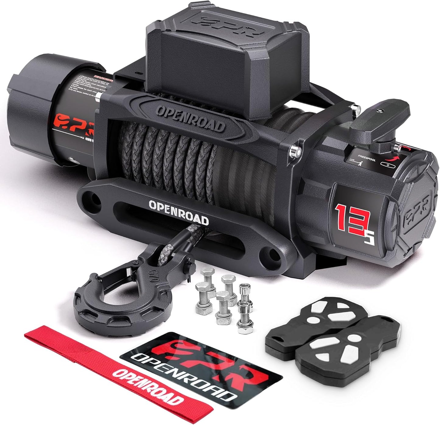 13,500-pound recovery winch, equipped with synthetic rope and 2 wireless remote controllers - IP68 waterproof 12-volt electric winch, suitable for jeeps, sport utility vehicles, trucks and trailers - Zebra Series 3S