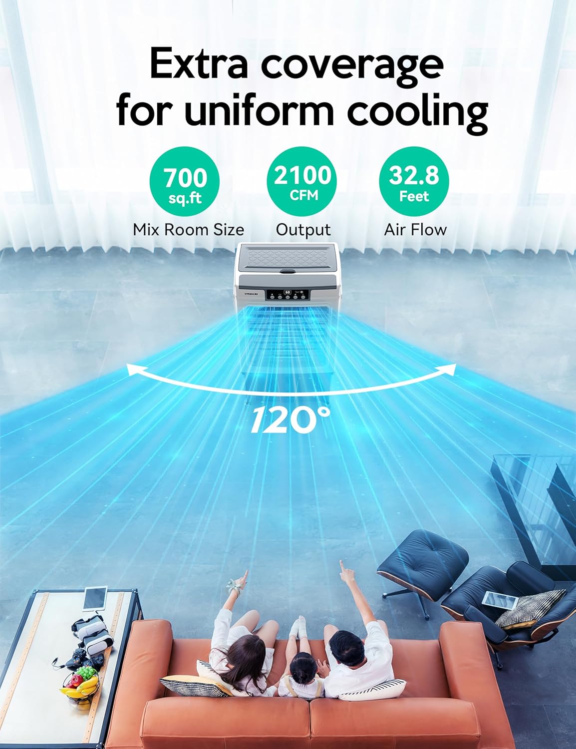 Evaporative Cooler, Air Cooler, 120掳Oscillation Swamp Cooler with Remote Control, 24H Timer, 3 Wind Speeds for Outdoor Indoor Use,8 Gallon