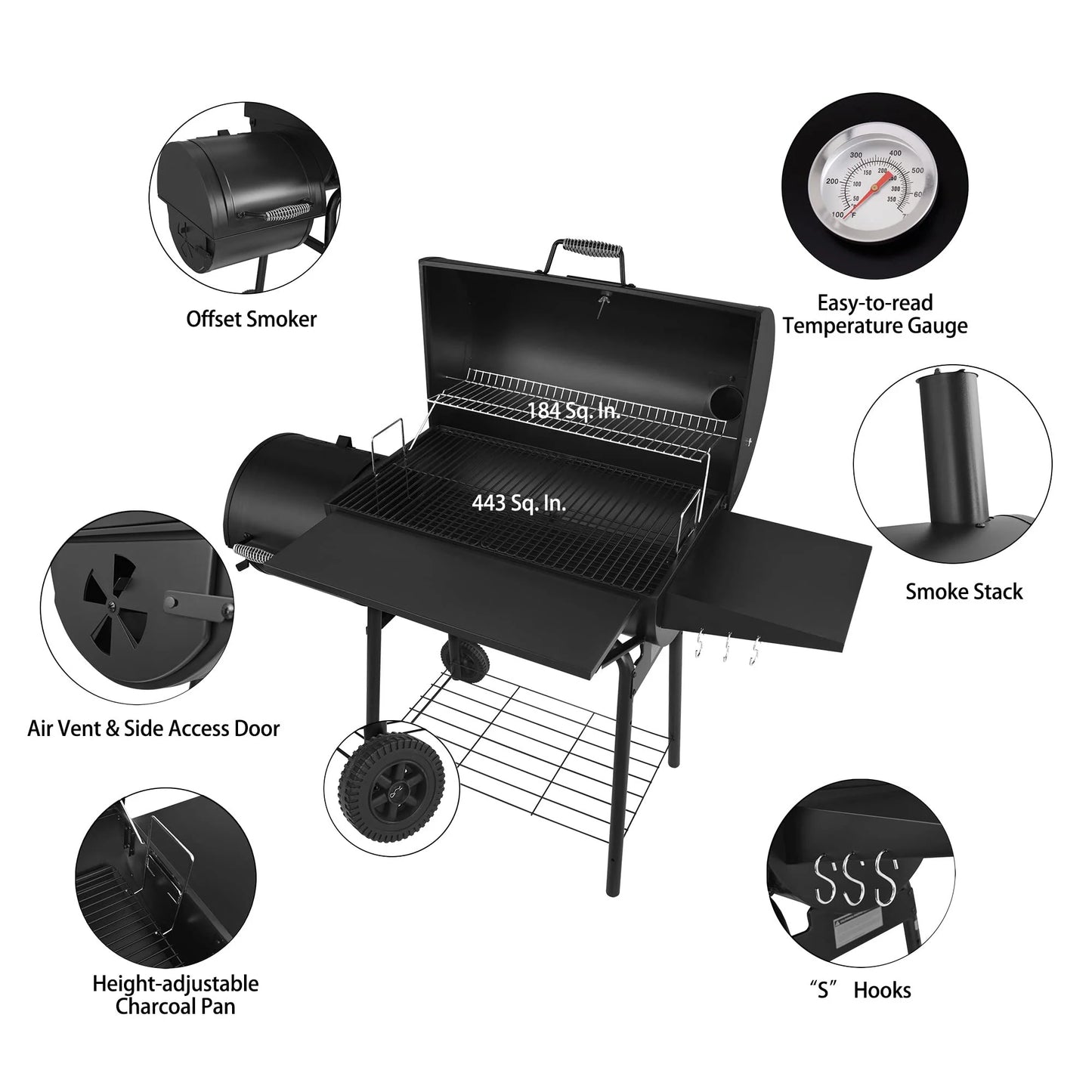 Gourmet 30" BBQ Charcoal Grill and Offset Smoker