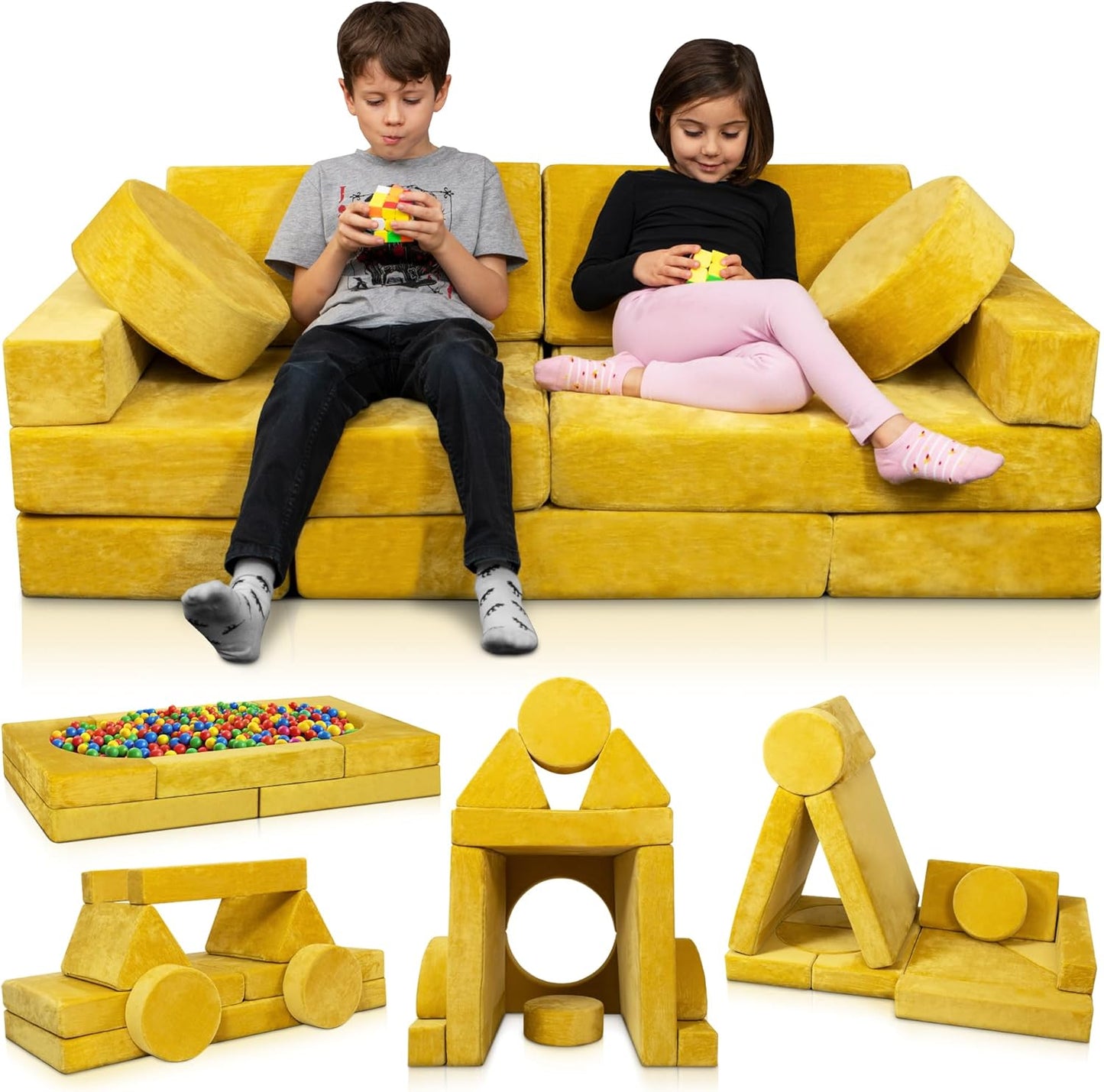 14-piece modular children's play sofa, a combination-style sofa suitable for children, furniture suitable for use in children's rooms and playrooms, suitable for young children, convertible to foam and floor cushions, suitable for boys and girls, in