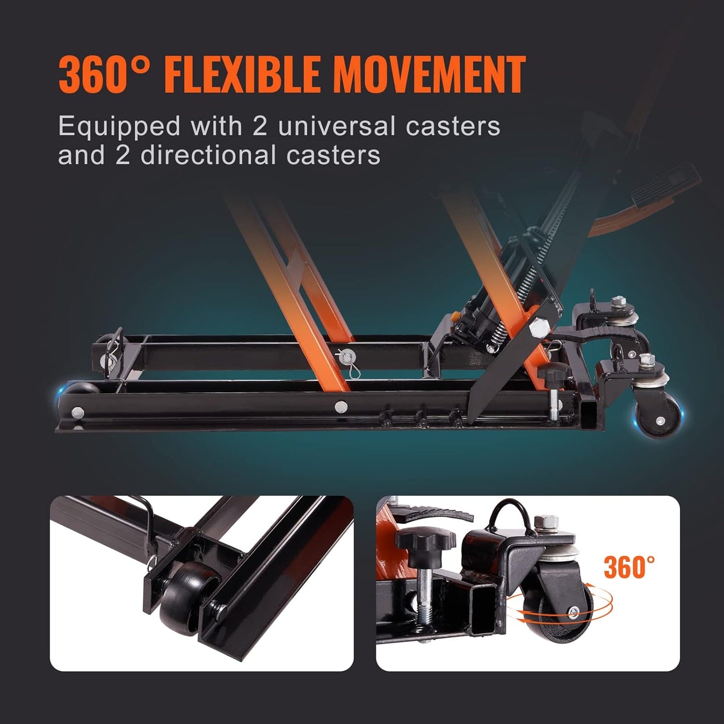 Hydraulic Motorcycle Lift Jack 1500 LBS Capacity ATV Scissor Lift Jack Portable Motorcycle Lift Table with 4 Wheels Hydraulic Foot-Operated Hoist Stand for Motorcycle ATV UTV Powersports