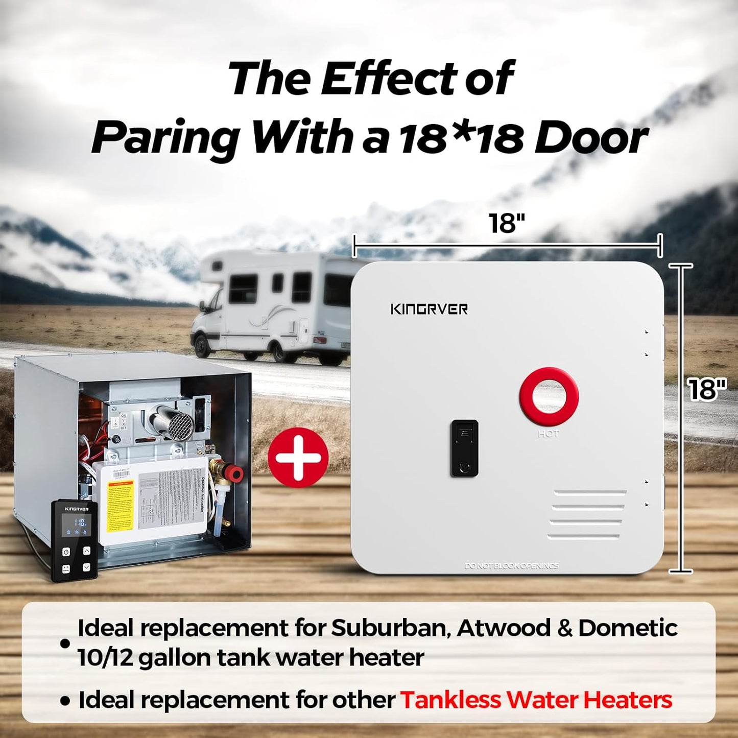 RV Tankless Water Heater without Door, , Propane Gas, DC 12V, 3 Optional Door Sizes 15"x15", 15"x18" and 18"x18" for Refitment, Compatible with All RVs, Sufficient Power, High Altitude