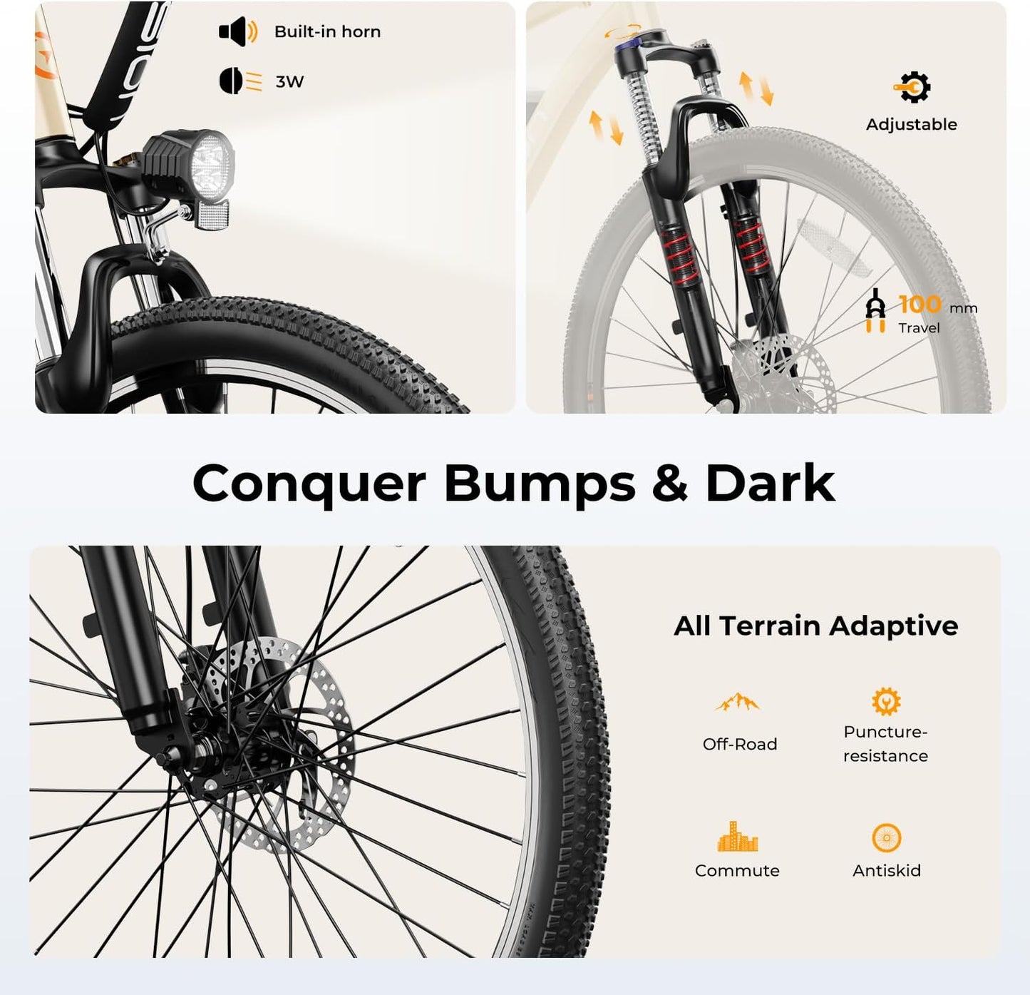 EB5 Electric Bike for Adults with Peak 500W Brushless Motor, 40Miles 20MPH Commuting Electric Mountain Bike with 360Wh Removable Battery, 7-Speed, 26" Tires and Front Fork Suspension