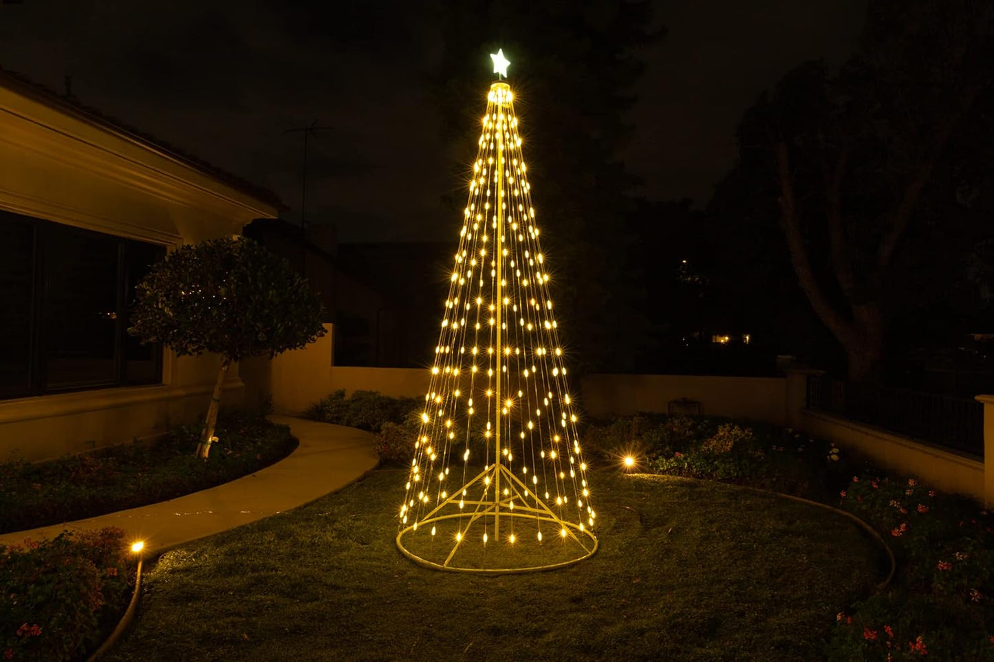 144" 12 ft Outdoor 3X Brighter Version Warm White LED Cone Christmas Tree with Collapsible Base, Wireless Remote