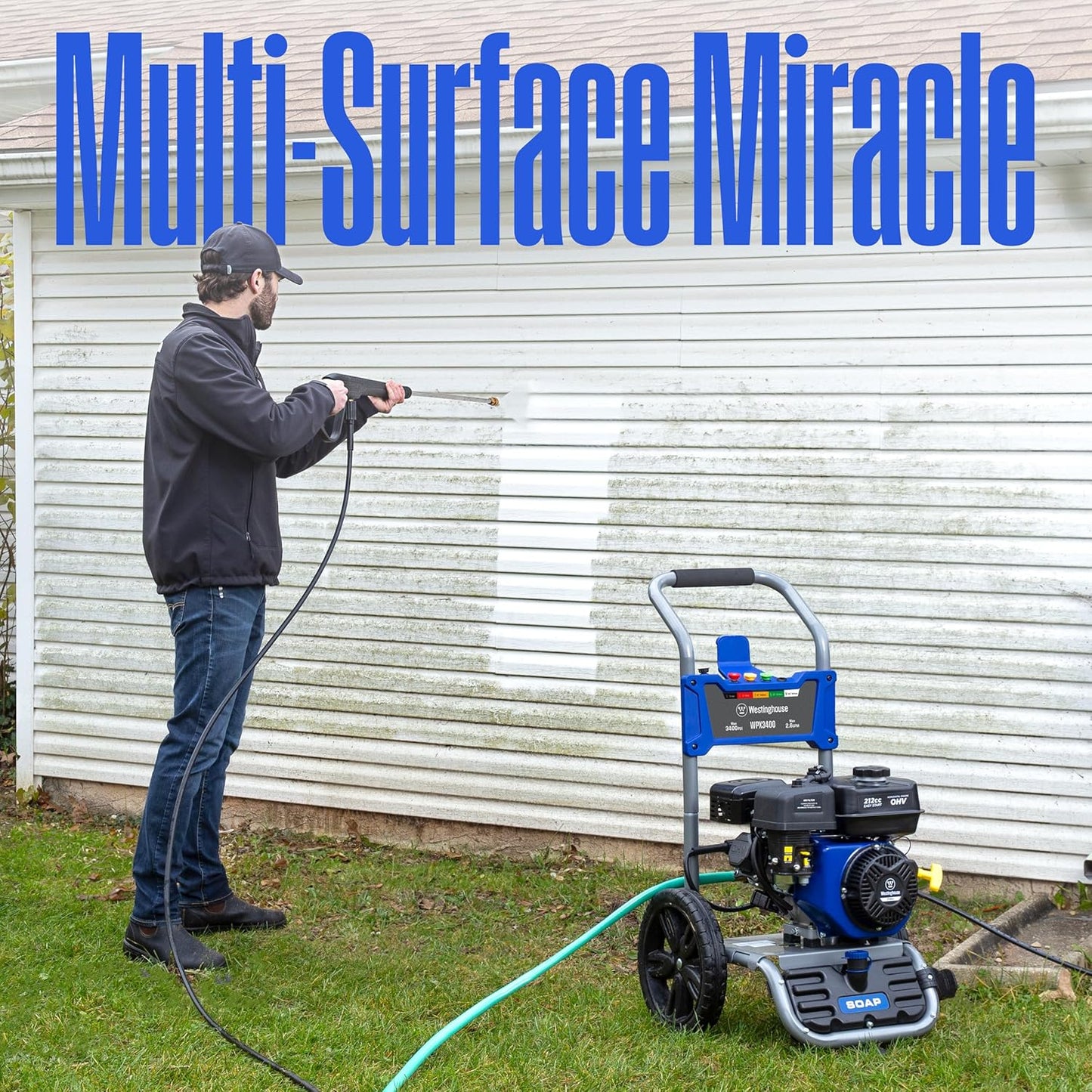 WPX3400 Gas Pressure Washer, 3400 PSI and 2.6 Max GPM, Onboard Soap Tank, Spray Gun and Wand, 5 Nozzle Set, for Cars/Fences/Driveways/Homes/Patios/Furniture