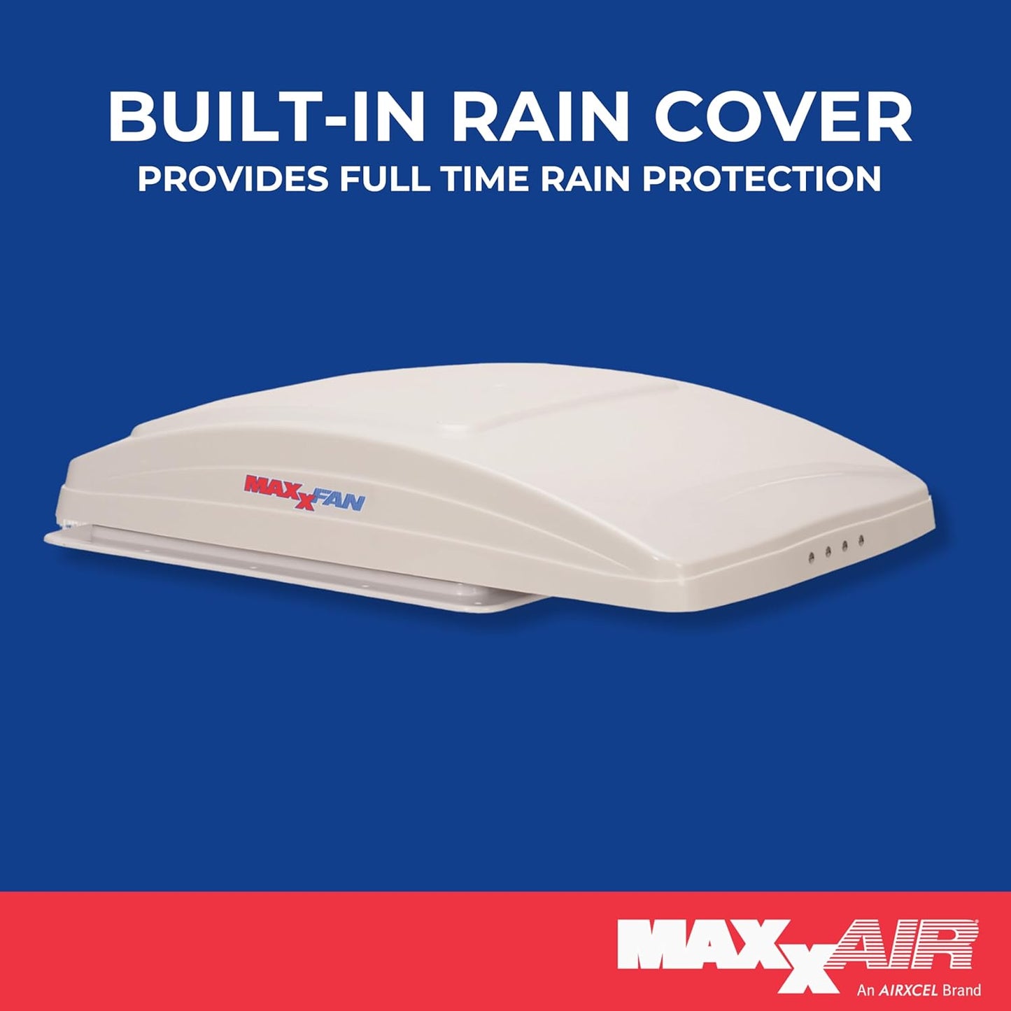 Deluxe - All-In-One RV Vent, Shield & Fan; Built-In Rain Shield, 10 Speed Reversible Fan with Thermostat, Fits Standard 14"x14" Roof Openings, 12V Long Life Motor, White (00-05100K)