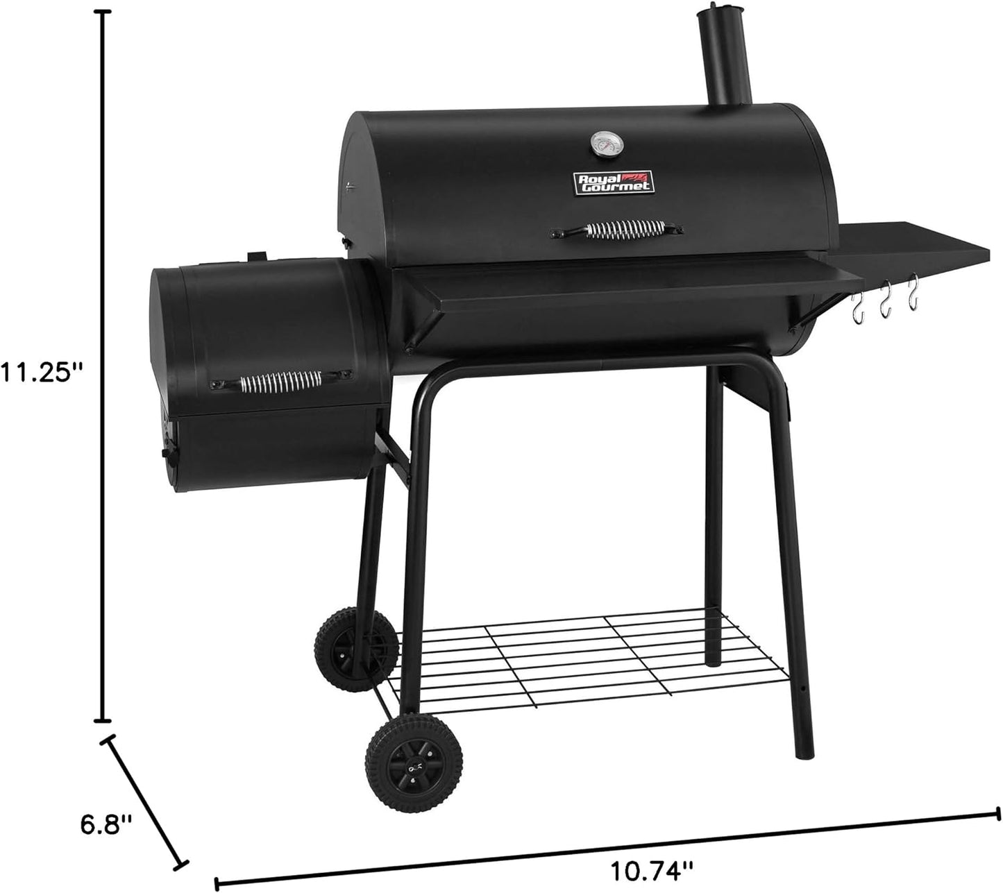 CC1830S 30" BBQ Charcoal Grill and Offset Smoker | 811 Square Inch cooking surface, Outdoor for Camping | Black