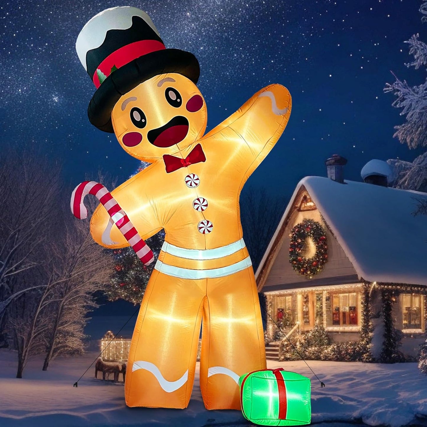 12-foot Christmas inflatable decoration, outdoor decoration, red sugar man, giant inflatable Christmas courtyard decoration, outdoor with 8 LEDs, Christmas inflatable courtyard decoration suitable for outdoor and indoor lawns