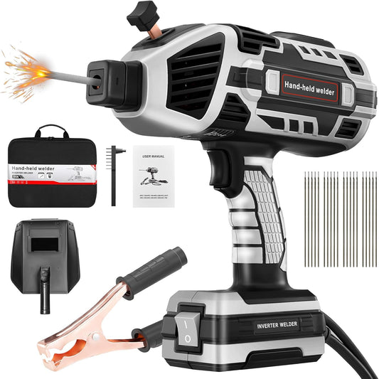 Portable Electric Welding Machine,110V Portable Welder Handheld with IGBT Inverter 5 Variable Current Adjustment,Portable ARC Welder Gun, Fits for 3/32" Wire Rods (Grey)