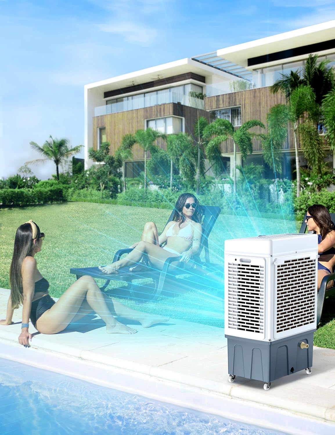 Evaporative Cooler, Air Cooler, 120掳Oscillation Swamp Cooler with Remote Control, 24H Timer, 3 Wind Speeds for Outdoor Indoor Use,8 Gallon