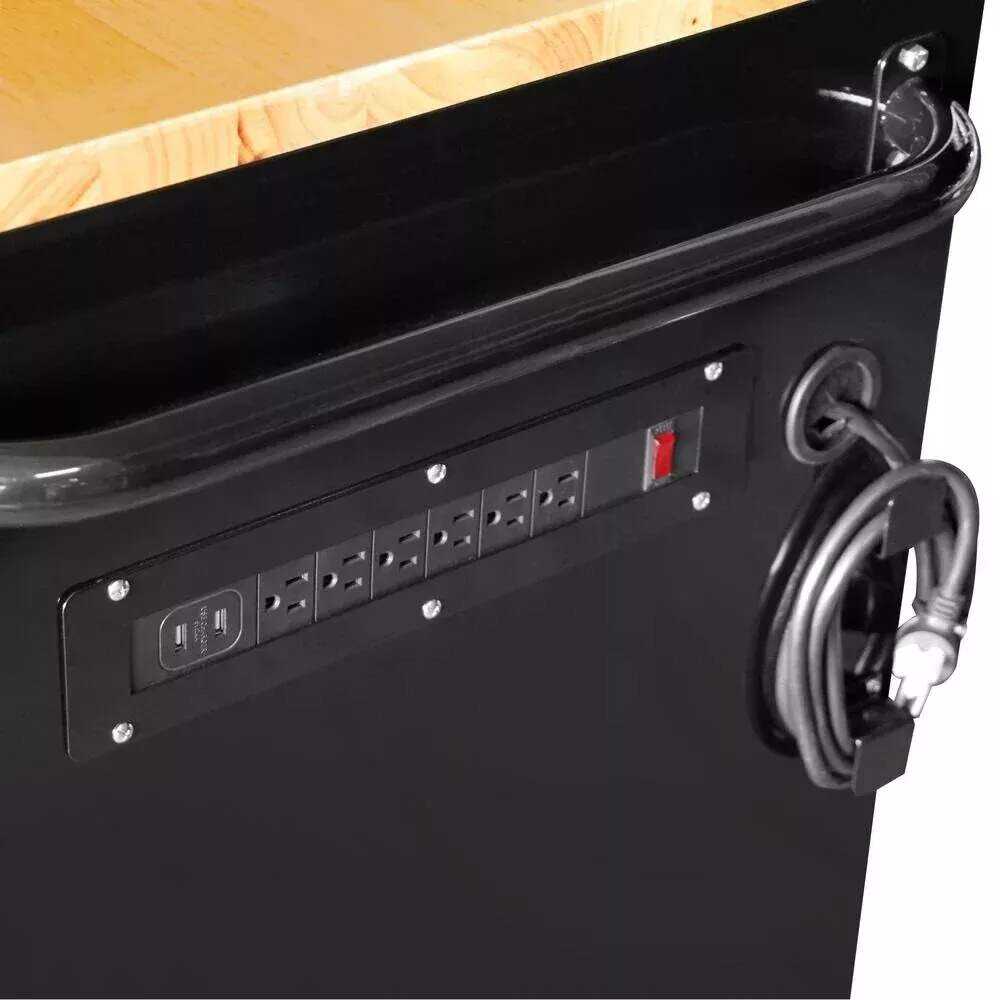 62 IN. 14-DRAWER MOBILE WORKBENCH WITH SOLID WOOD TOP, BLACK