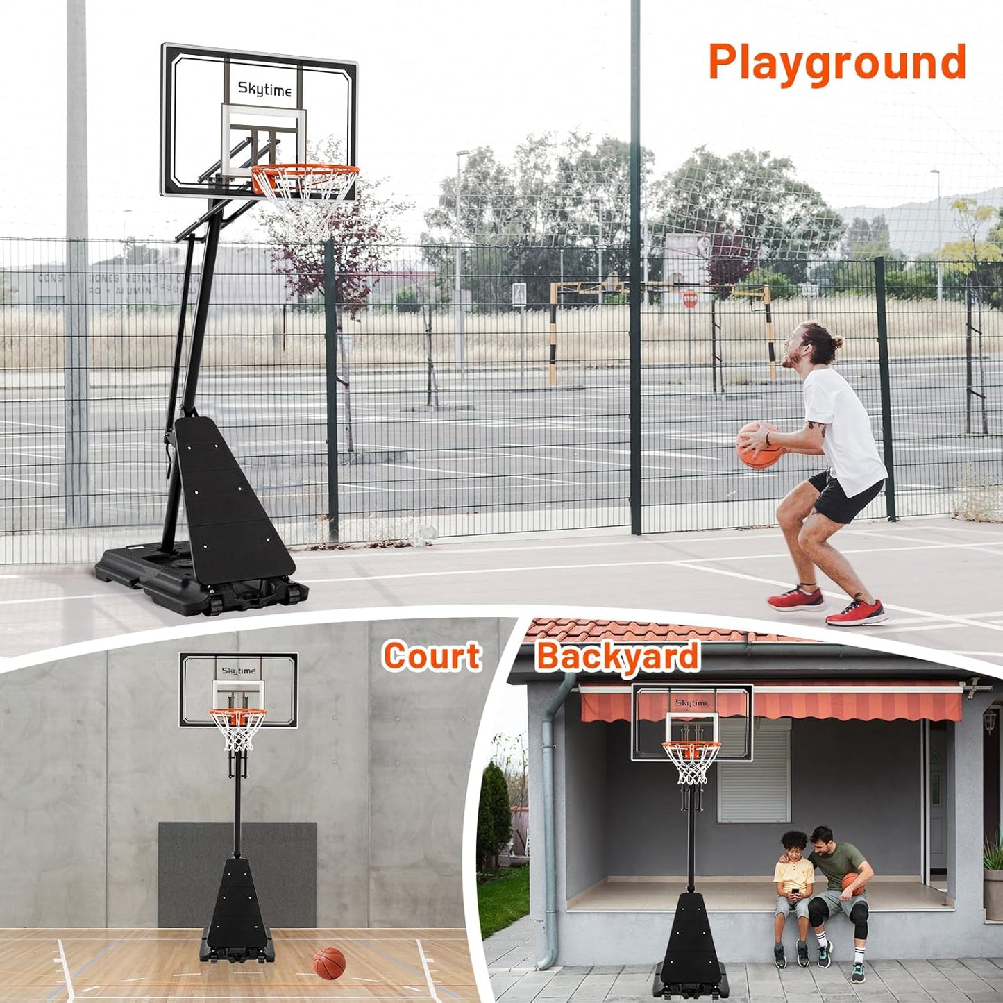 Basketball Hoop 48 Inch Backboard Portable Basketball Hoop Outdoor,5.3-10ft Stepless Regulation Crank Adjust Basketball Goal System