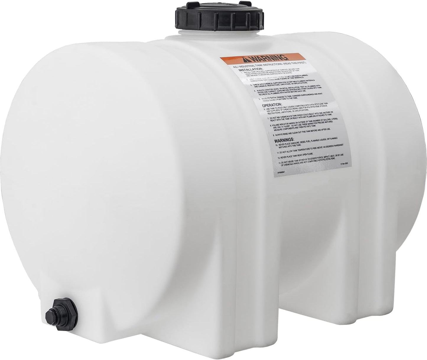 Horizontal Polyethylene Reservoir Water Tank with Legs, 550 Gallon, Made in the USA, Poly Tank for Water and Non-Flammable Liquids, Rust and Corrosion Proof