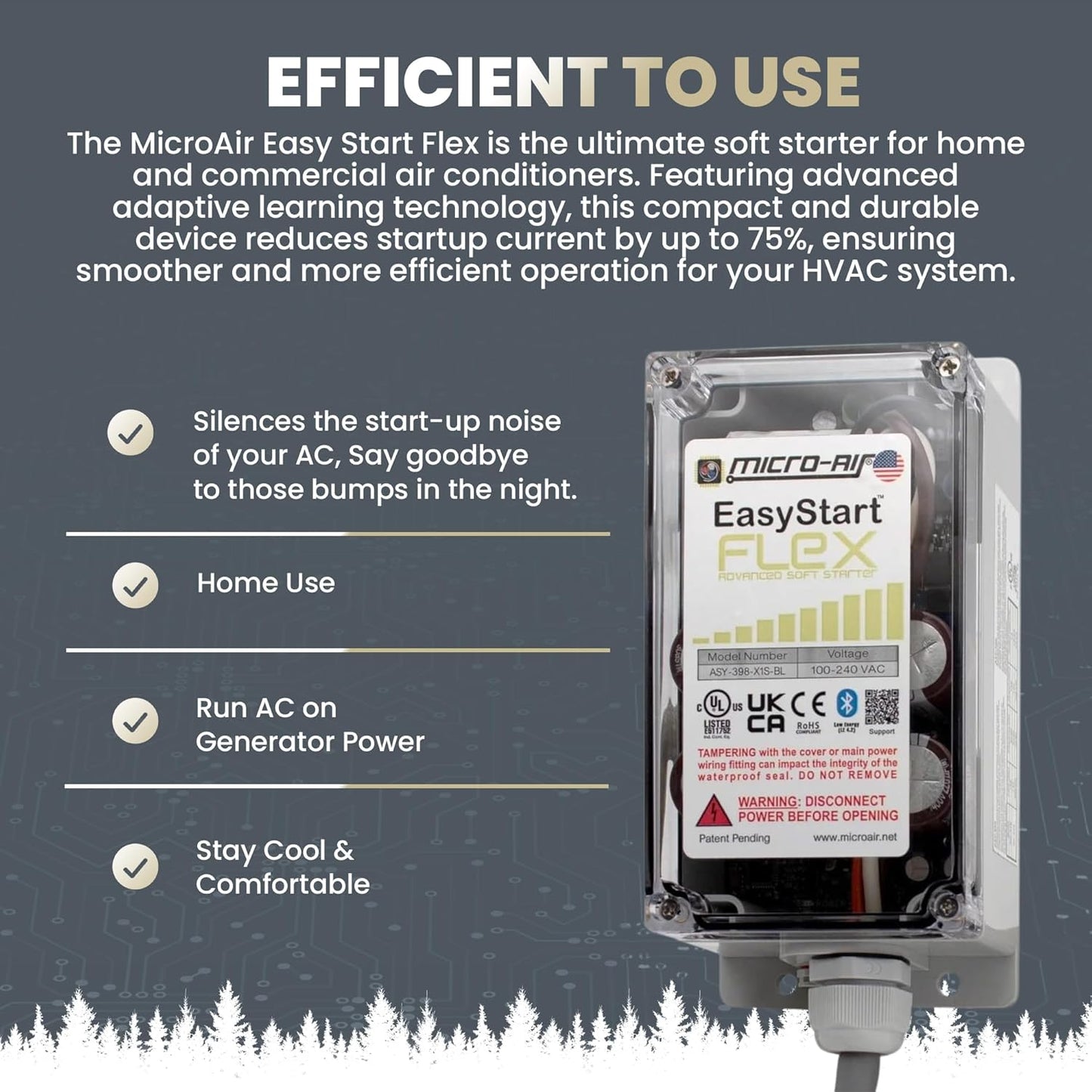 EasyStart FLEX 398 - Bluetooth Soft Start Kit for Home Air Conditioner, RV & Commercial Use, Works with Generators, Reduces Power Surge, Efficient Start-Up - Up to 6 Tons w/Installation Kit