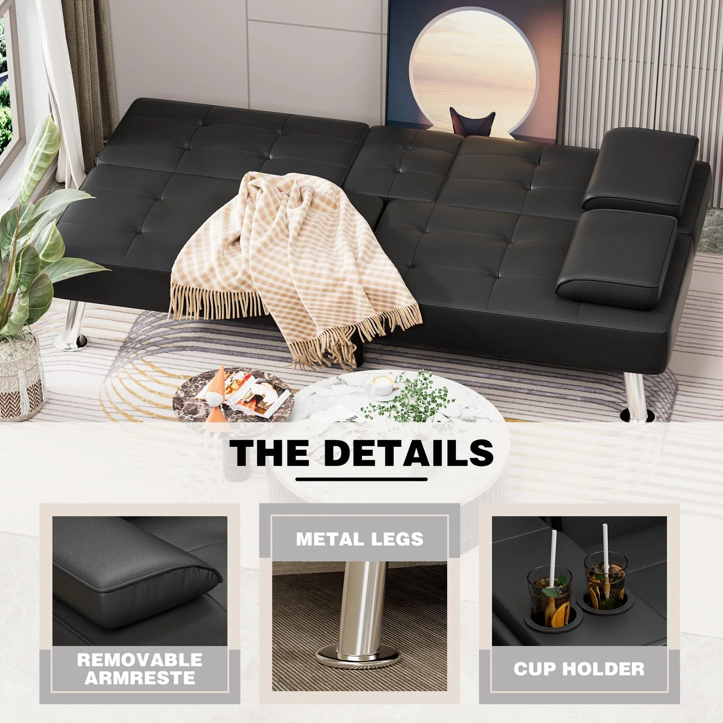 Modern Convertible Folding Futon Sofa Bed