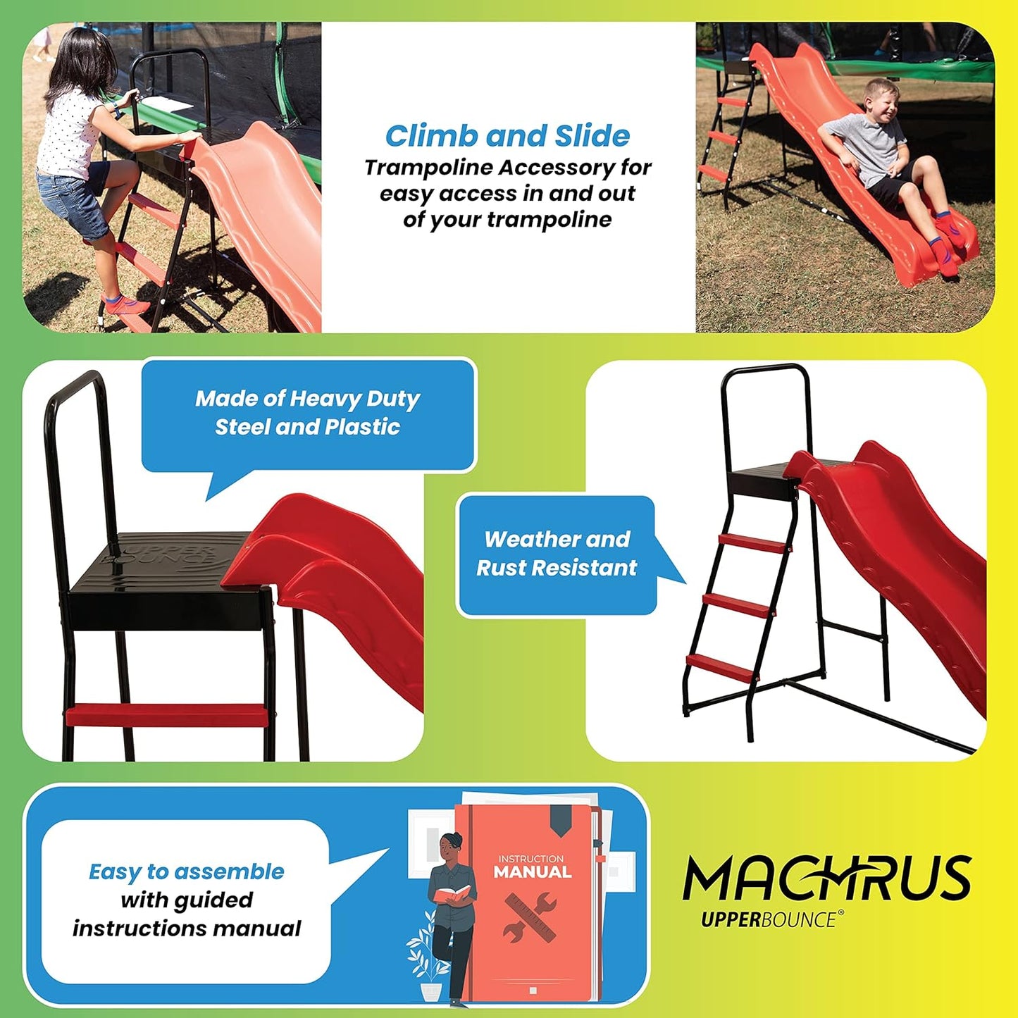Trampoline Step N Slide | Fun Indoor & Outdoor Ladder and Wave Slide Set �� Perfect for Round or Rectangle Trampolines with or Without Net