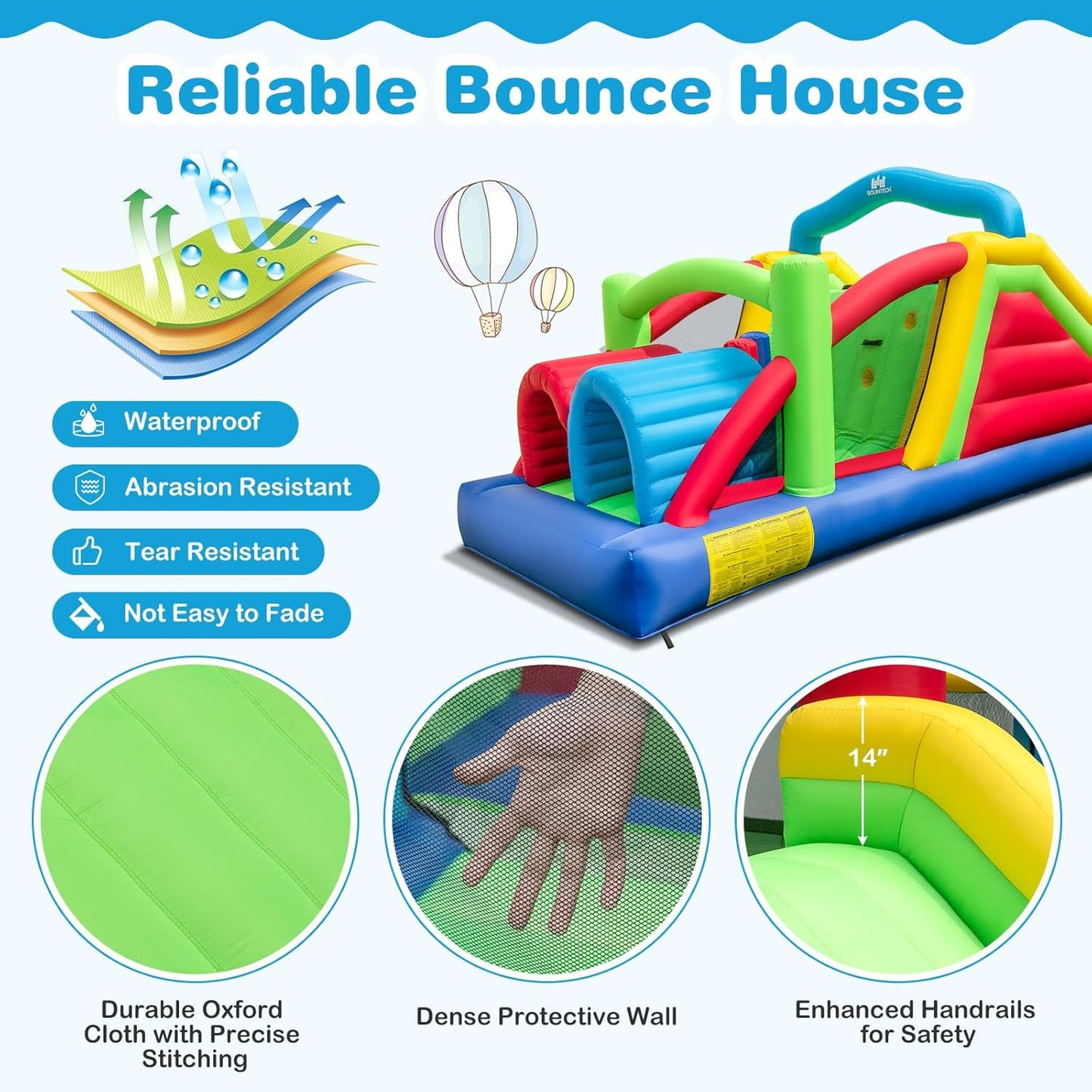 Inflatable Obstacle Course Bounce House, Kids Huge Sectional Bouncy Castle with Dual Slides, Tunnels, Bounce Area, Climbing, Obstacles, Playhouse for Kids Indoor Outdoor Birthday Party Gift