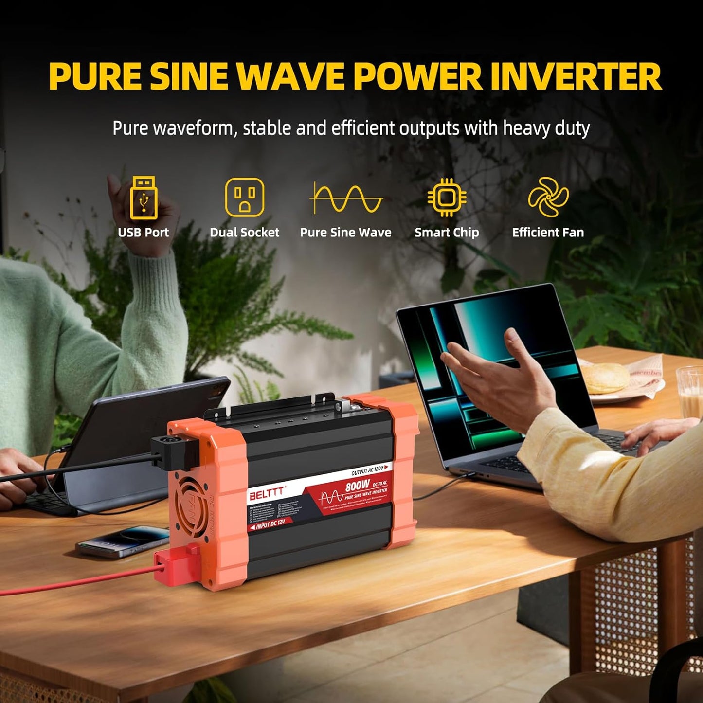 2000W Pure Sine Wave Inverter, Car Power Inverter 12V to 120V AC Converter for RV, Truck, Solar, Outdoor with Dual AC and 20A Socket, 5V 2.1A USB, Surge 4000W, Hardwire Port, Remote Controller
