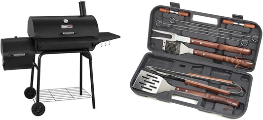 CC1830S 30" BBQ Charcoal Grill and Offset Smoker | 811 Square Inch cooking surface, Outdoor for Camping | Black